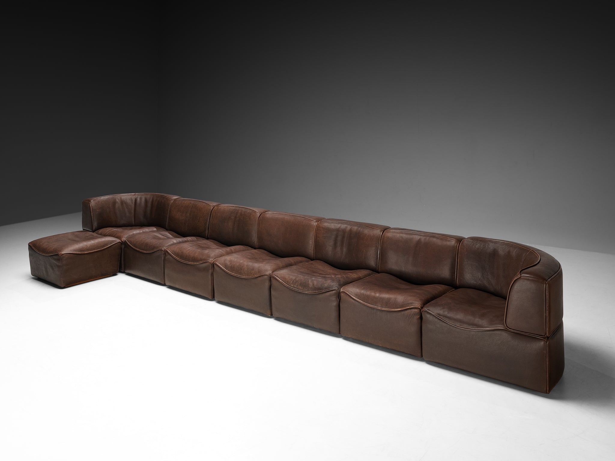 De Sede ‘DS-15’ Modular Sofa in Patinated Brown Leather