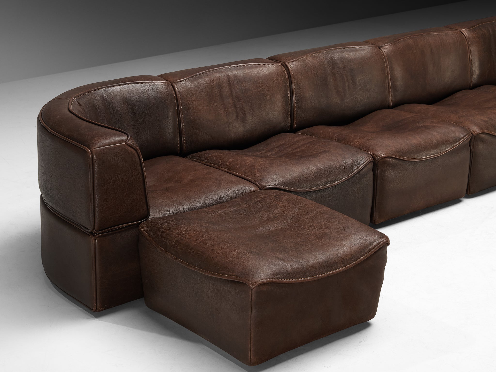 De Sede ‘DS-15’ Modular Sofa in Patinated Brown Leather