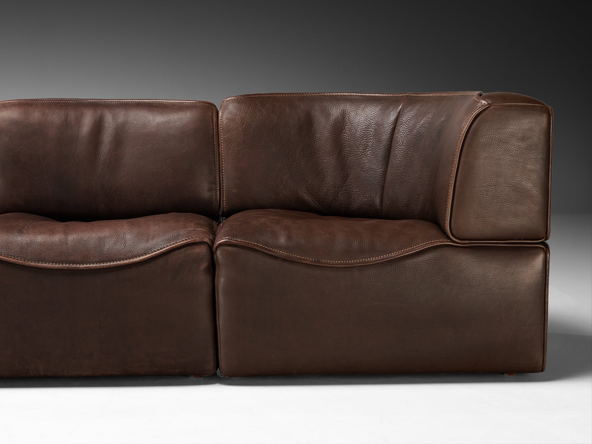 De Sede 'DS-15' Modular Sofa in Patinated Brown Leather
