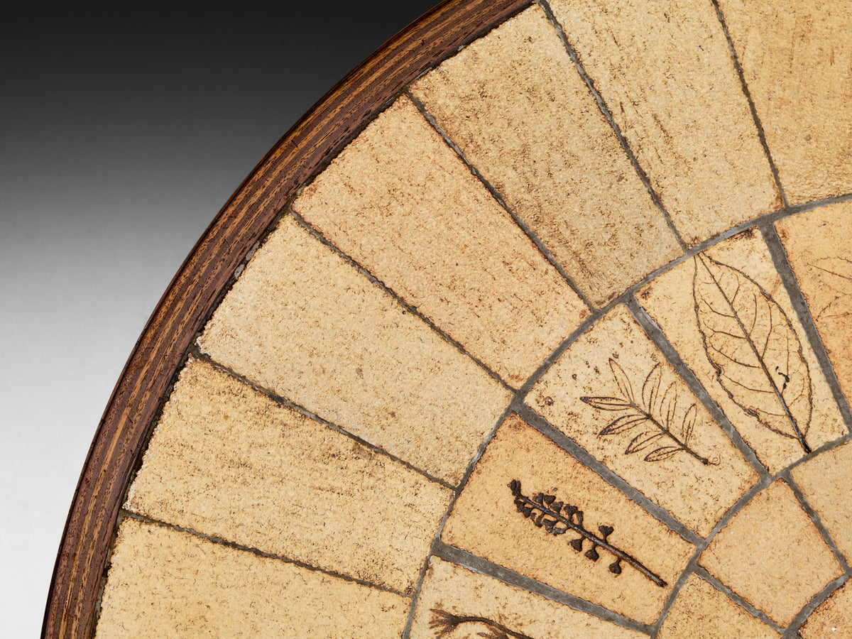 Roger Capron Round Coffee Table with Floral Imprints in Ceramic and Wood Tables Morentz