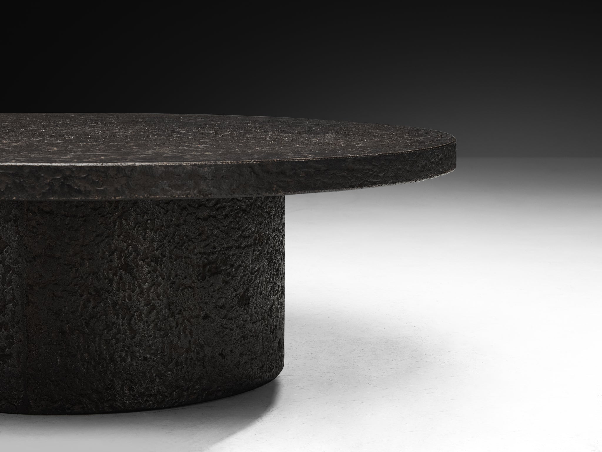 Brutalist Round Coffee Table in Black Stone Look Resin Tables Morentz