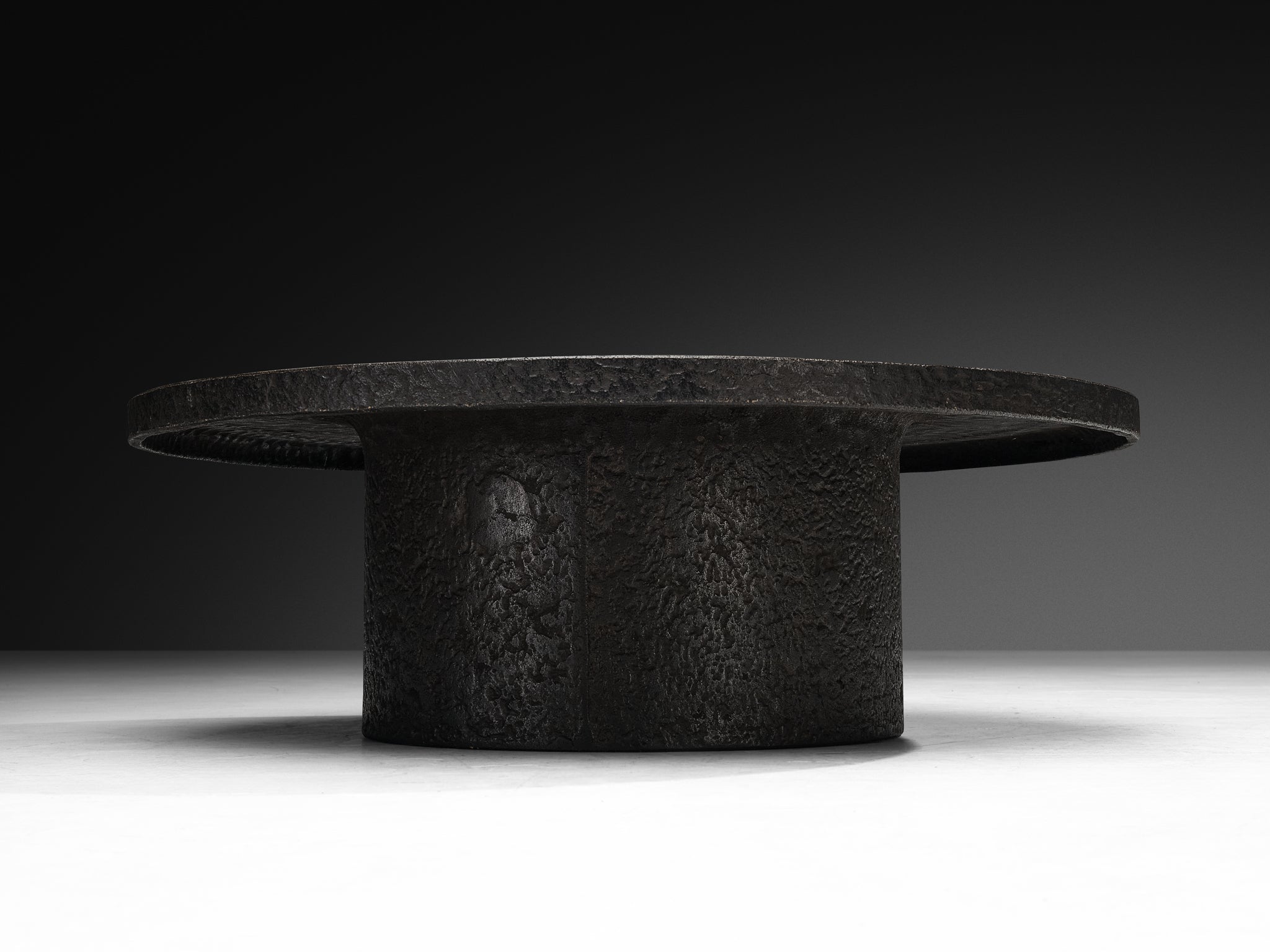 Brutalist Round Coffee Table in Black Stone Look Resin Tables Morentz