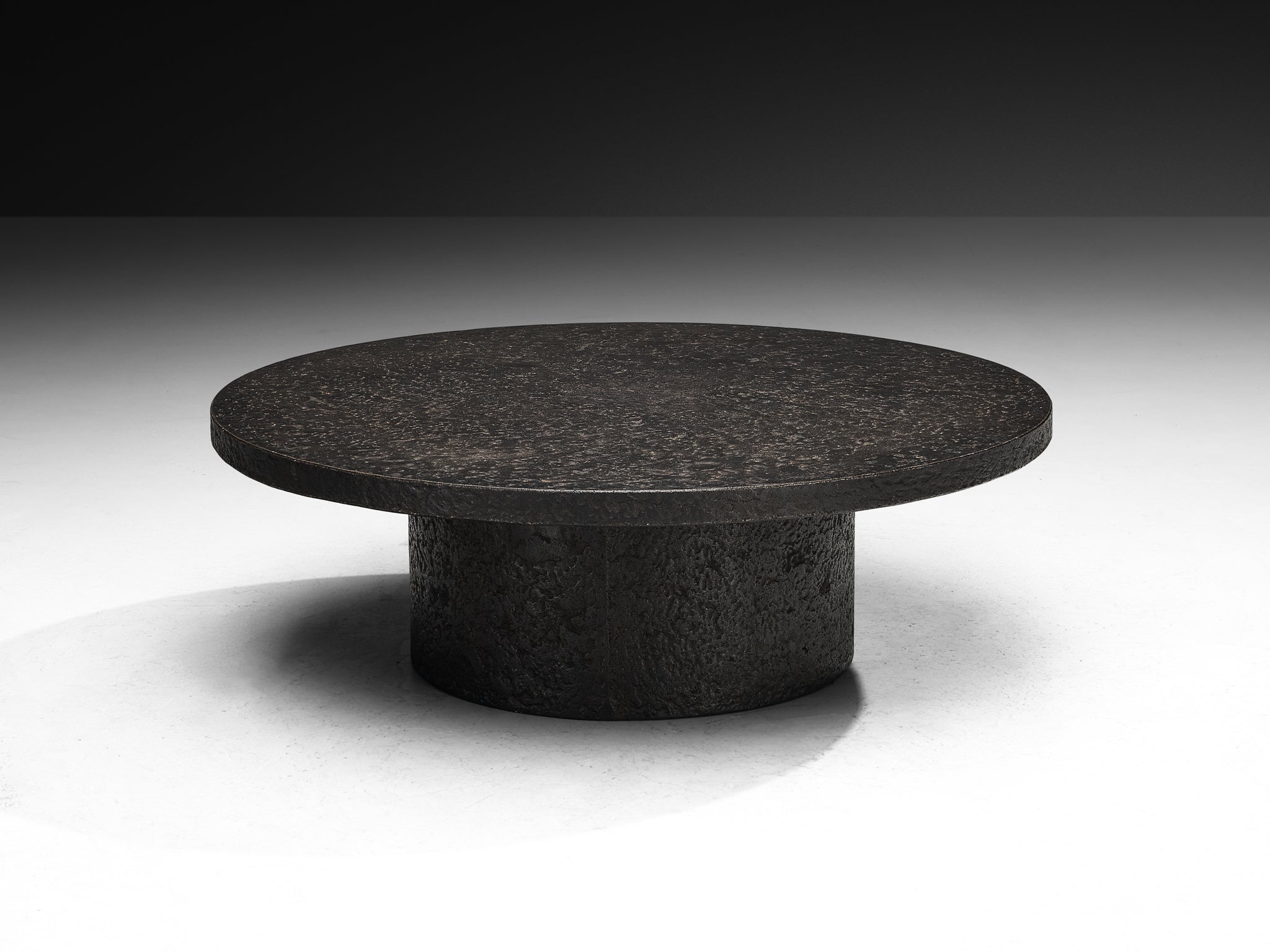 Brutalist Round Coffee Table in Black Stone Look Resin Tables Morentz