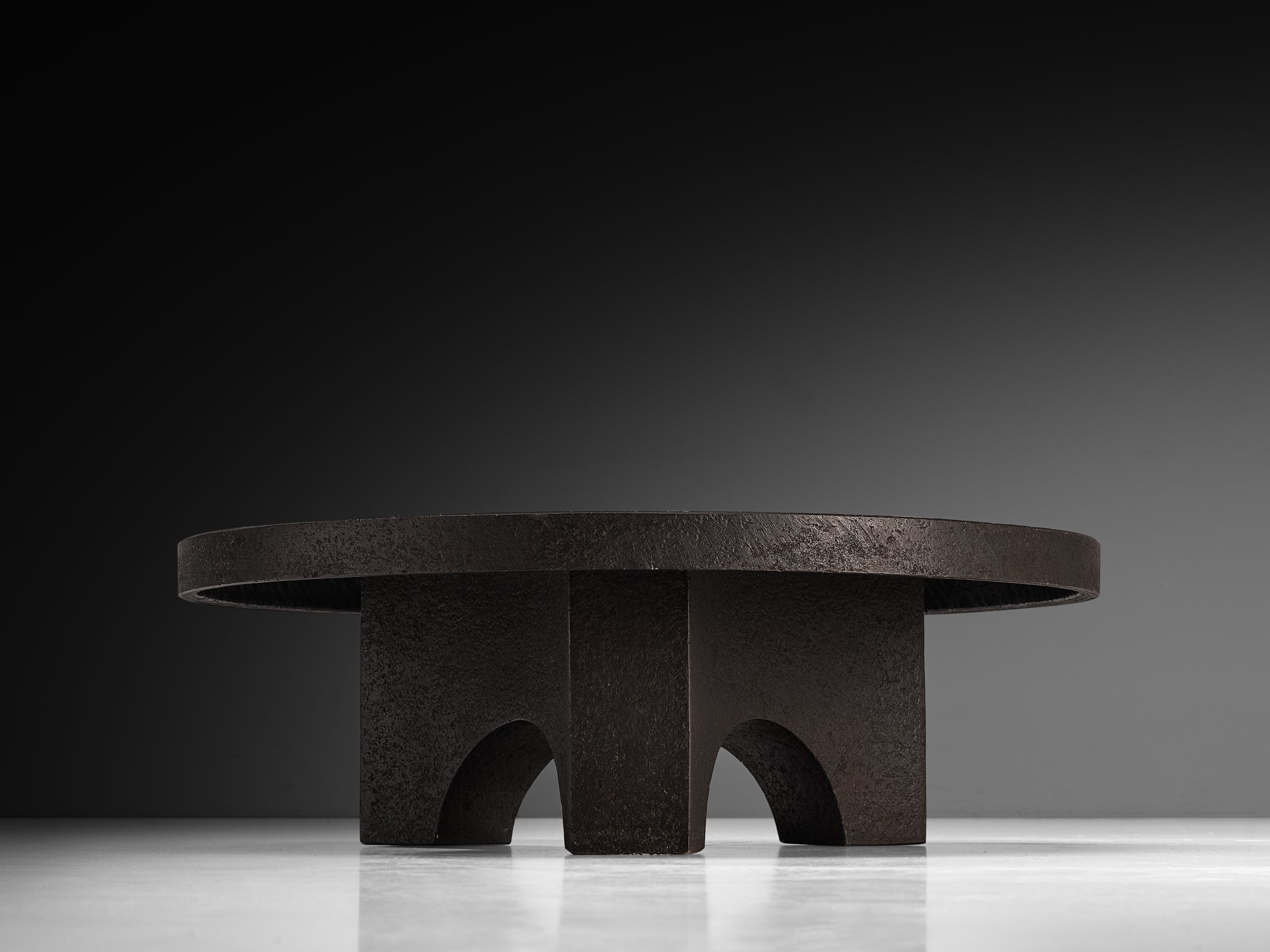 Brutalist Round Coffee Table in Black Stone Look Resin Tables Morentz