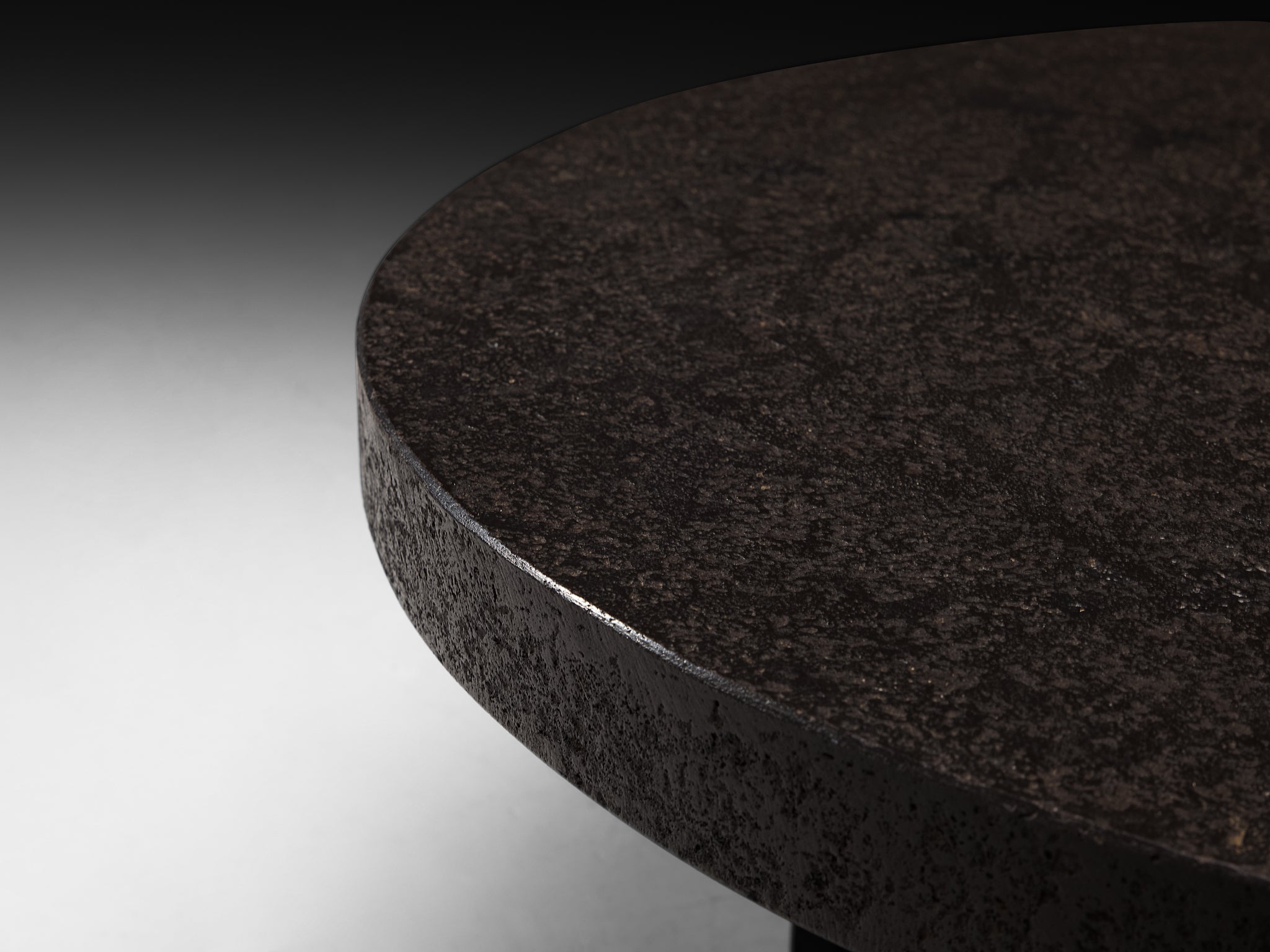 Brutalist Round Coffee Table in Black Stone Look Resin Tables Morentz