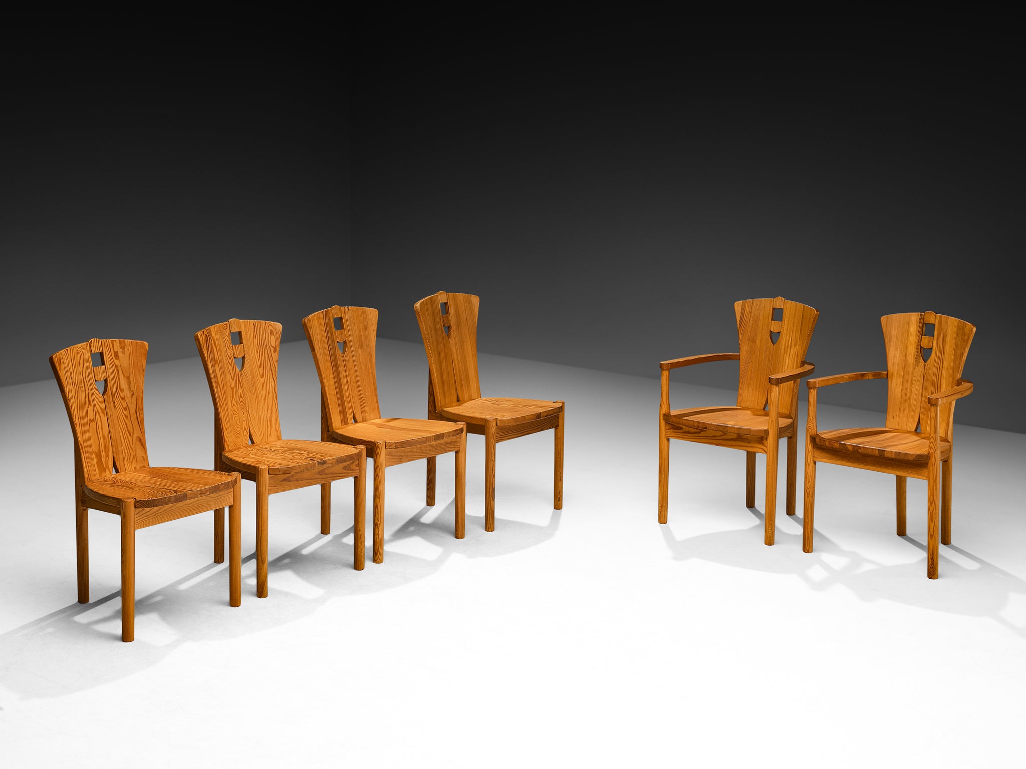 Set of Six Post-Modern Chairs in Solid Pine