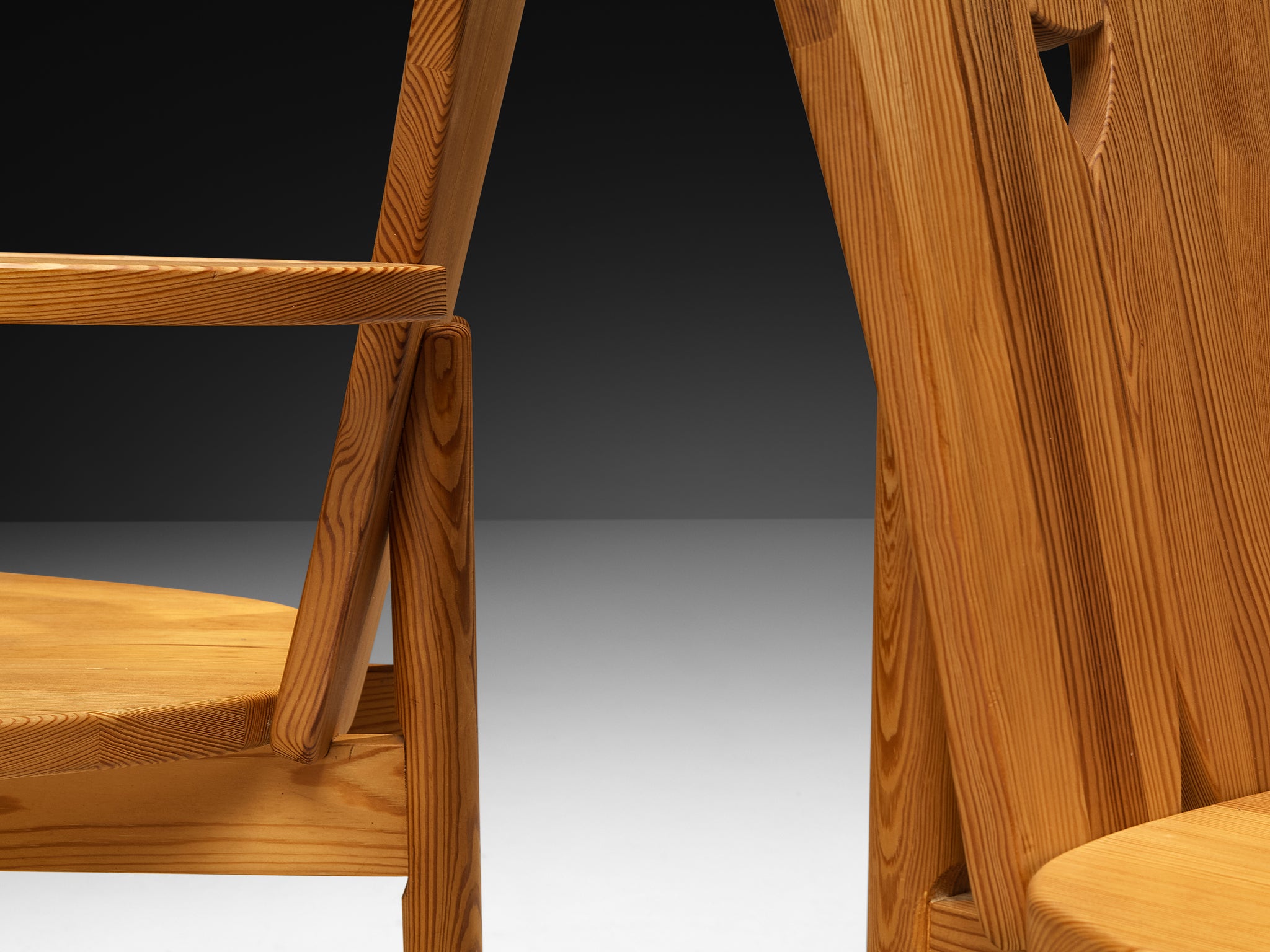 Set of Six Post-Modern Chairs in Solid Pine