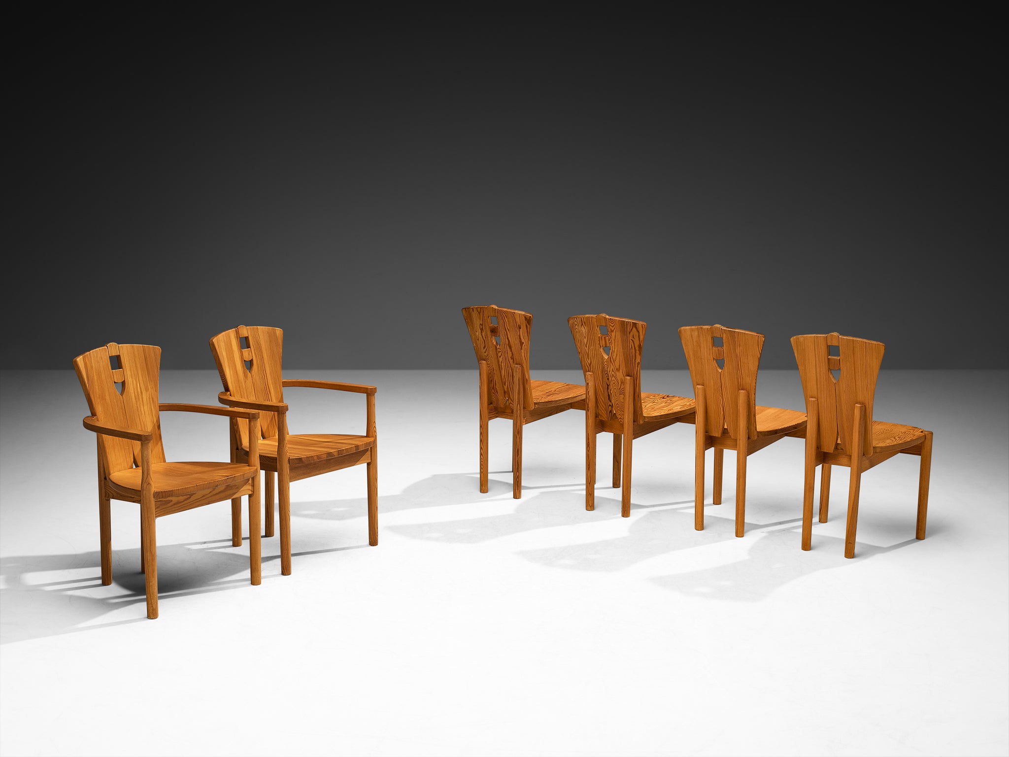 Set of Six Post-Modern Chairs in Solid Pine