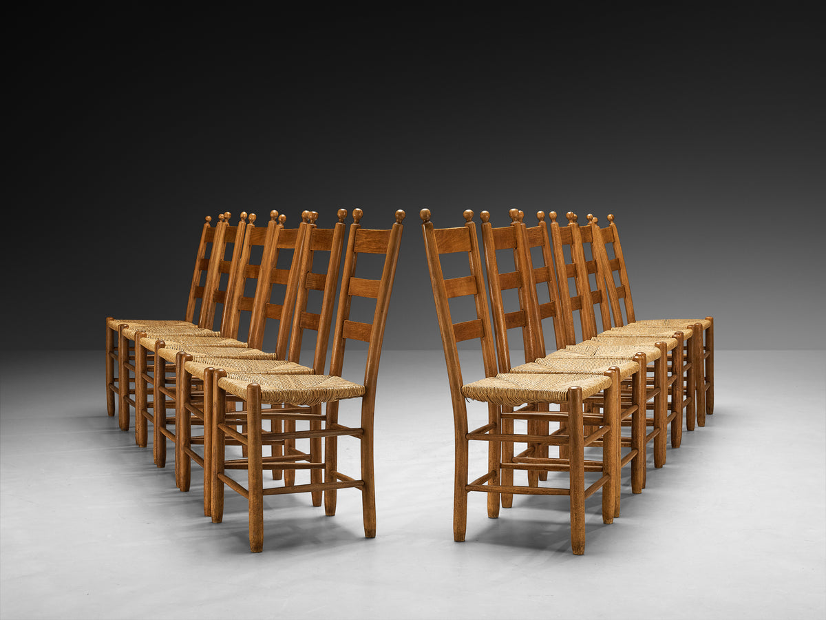 Rustic Dining Chairs in Solid Oak and Straw Seating Morentz