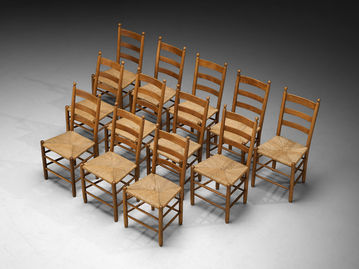 Rustic Dining Chairs in Solid Oak and Straw