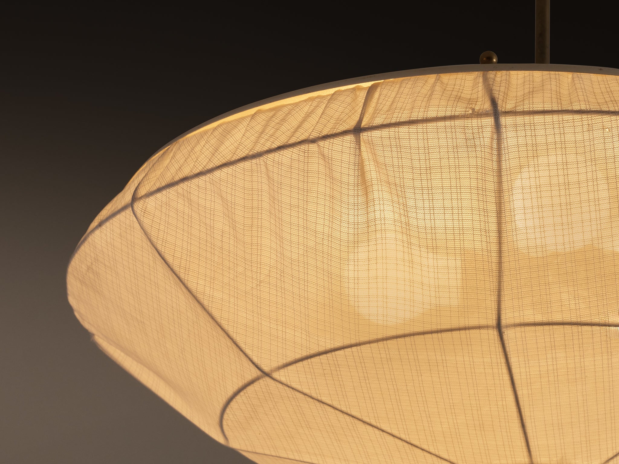 Lisa Johansson-Pape for Orno Rare Chandelier in Brass and Off-White Fabric