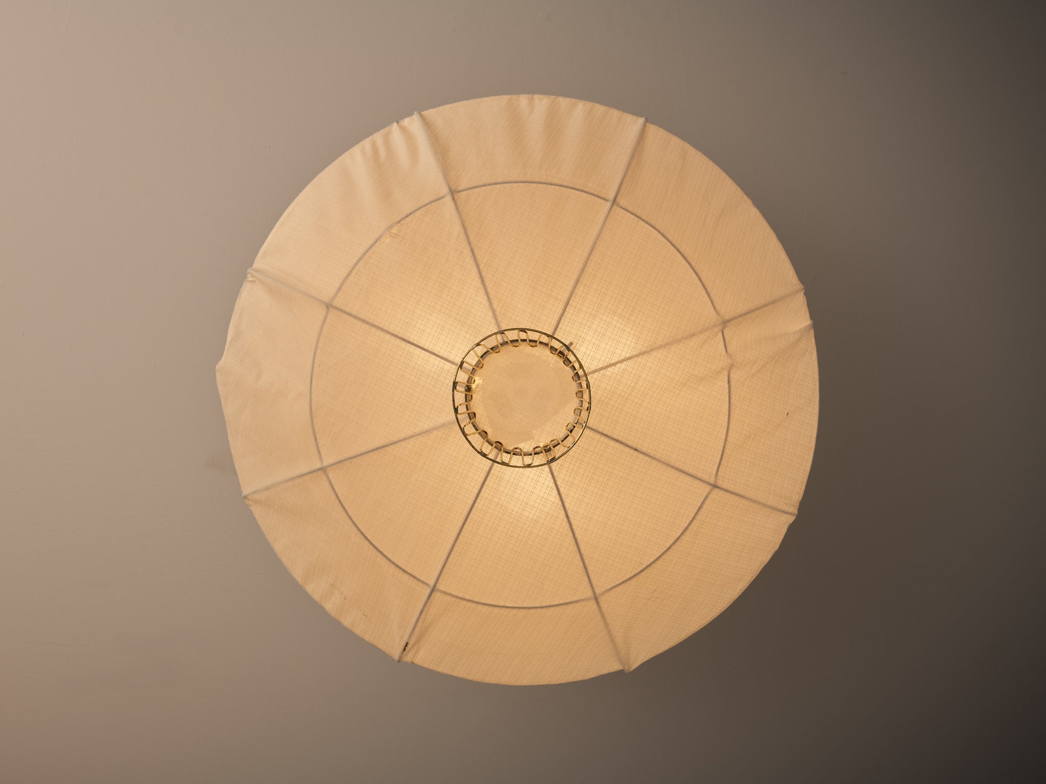 Lisa Johansson-Pape for Orno Rare Chandeliers in Brass and Off-White Fabric Lighting Morentz