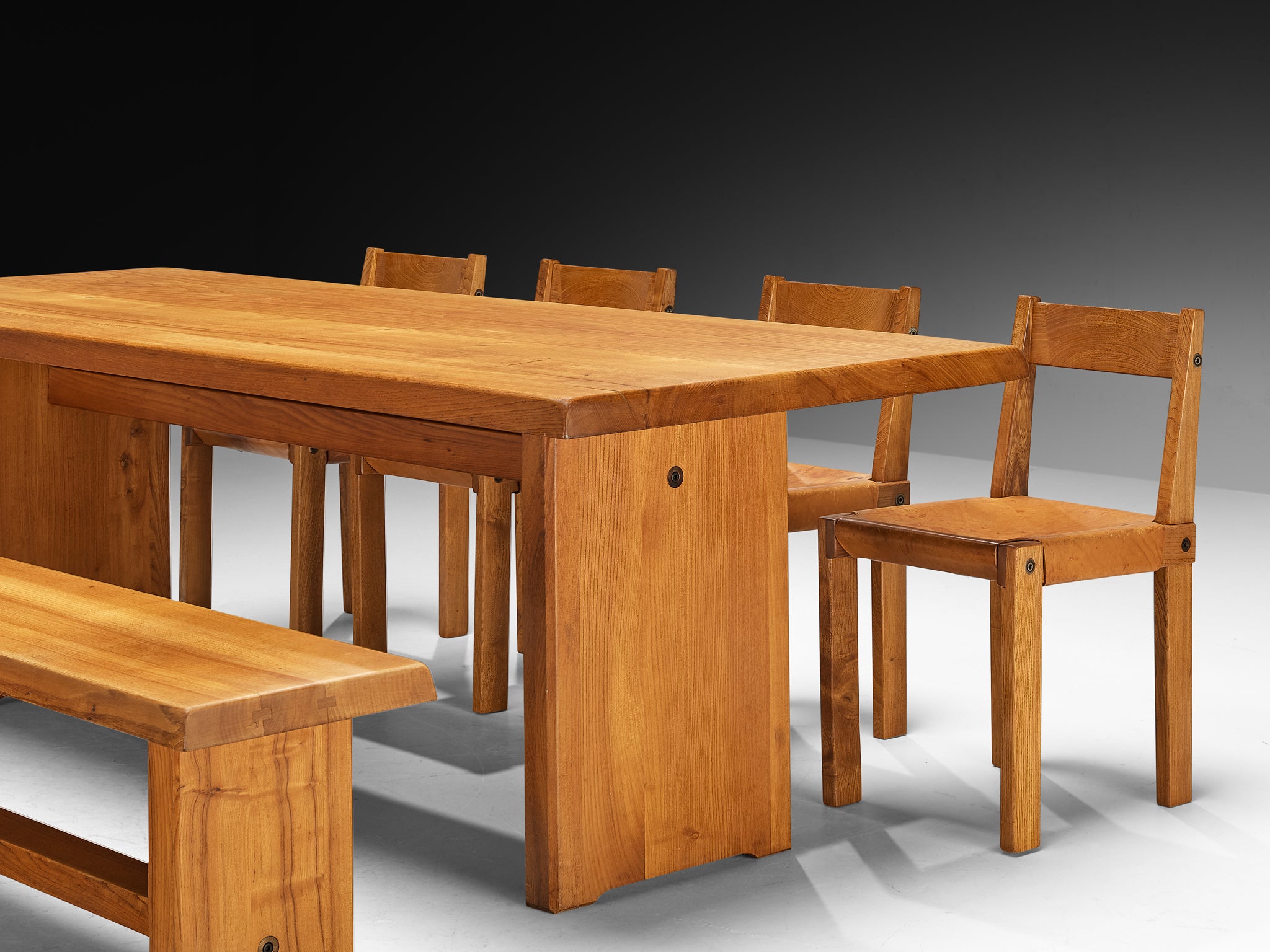 Pierre Chapo Dining Set with 'T14D' Table, 'S14B' Bench and 'S24' Chairs Tables Morentz