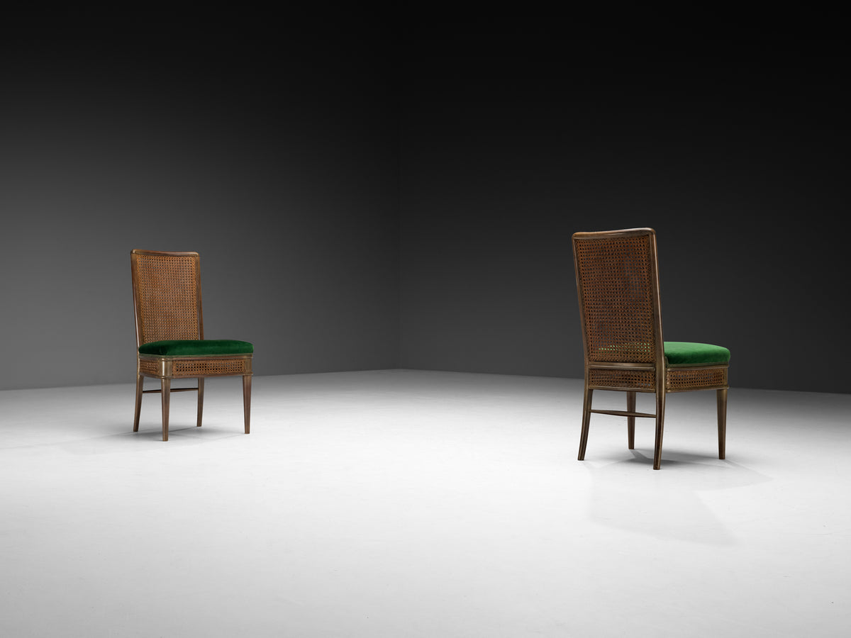 Guglielmo Ulrich for Ar.Ca Set of Eight Dining Chairs in Cane and Dark Green Velvet