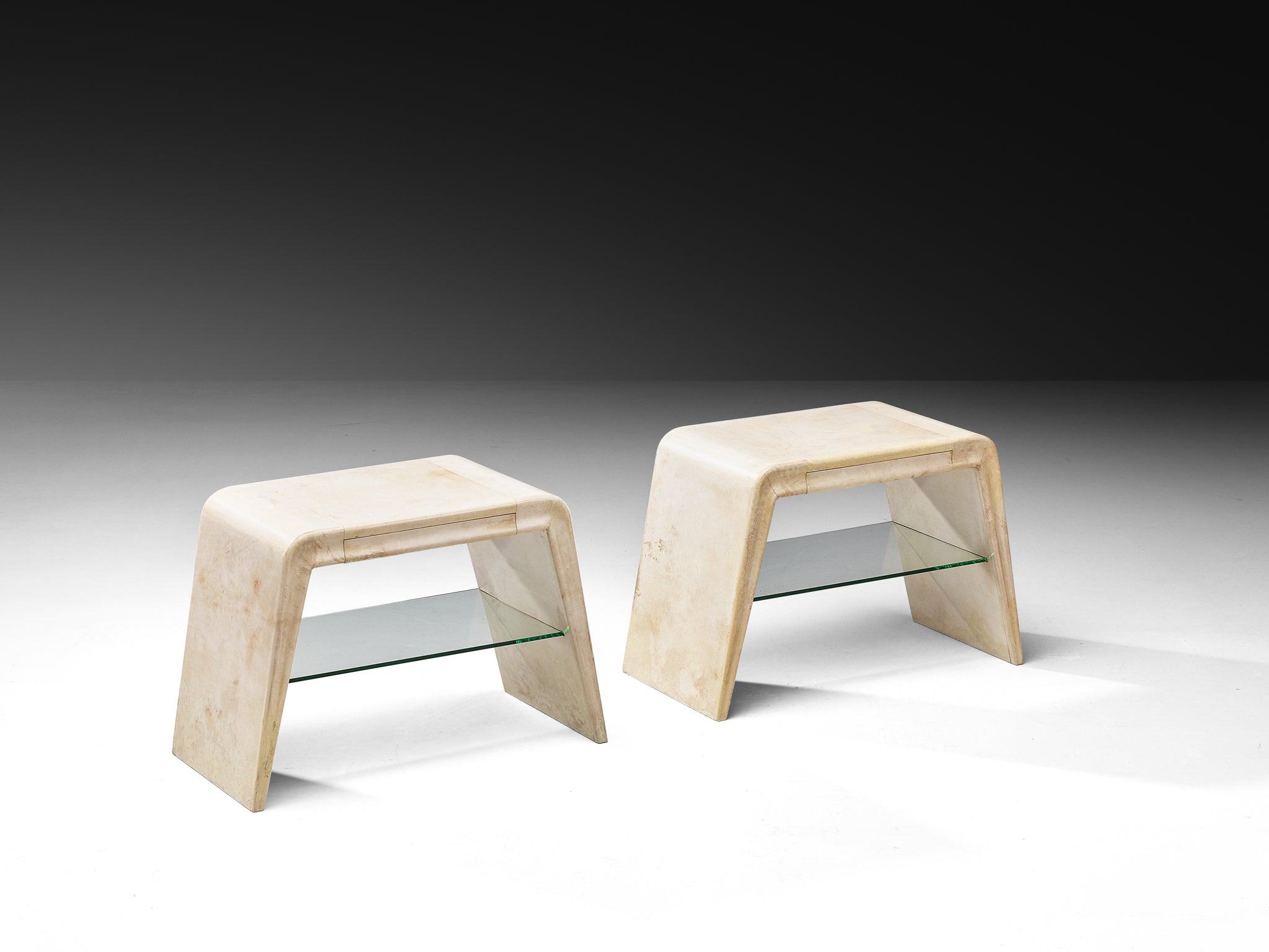 Valzania Italian Art Deco Bed or Side Tables in Parchment Tables Morentz