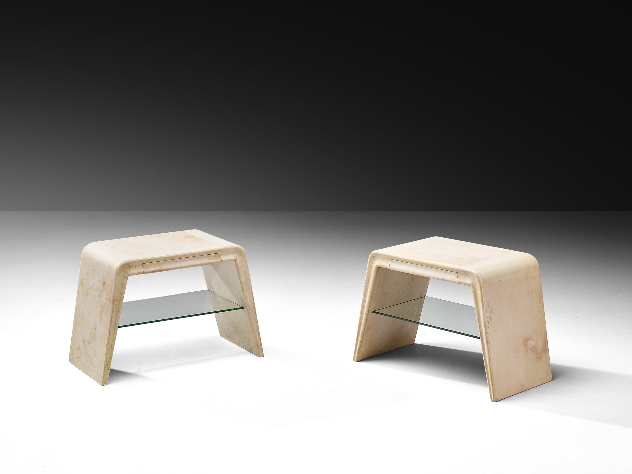 Pair of Valzania Italian Art Deco Bed or Side Tables in Parchment Tables Morentz
