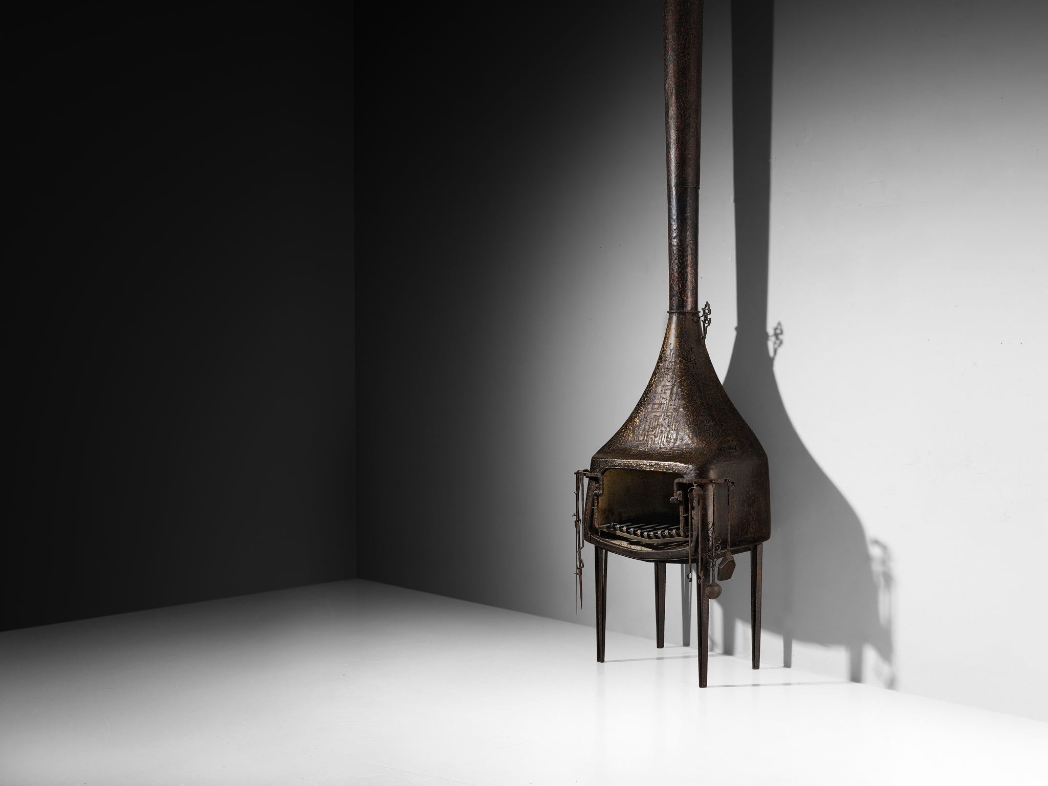 Ugo Trevisan Fireplace in Hammered Steel Building and Garden Elements Morentz