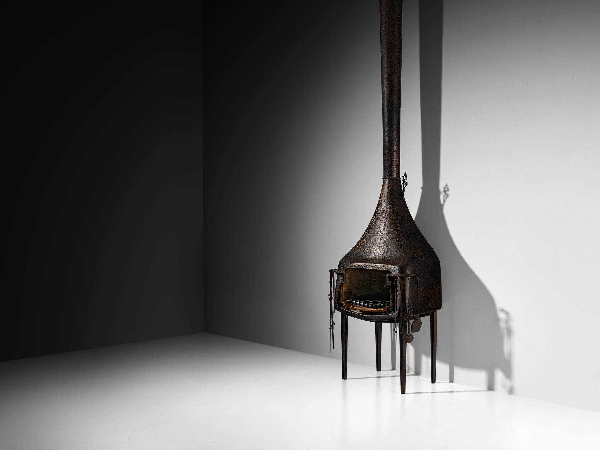 Ugo Trevisan Fireplace in Hammered Steel Building and Garden Elements Morentz