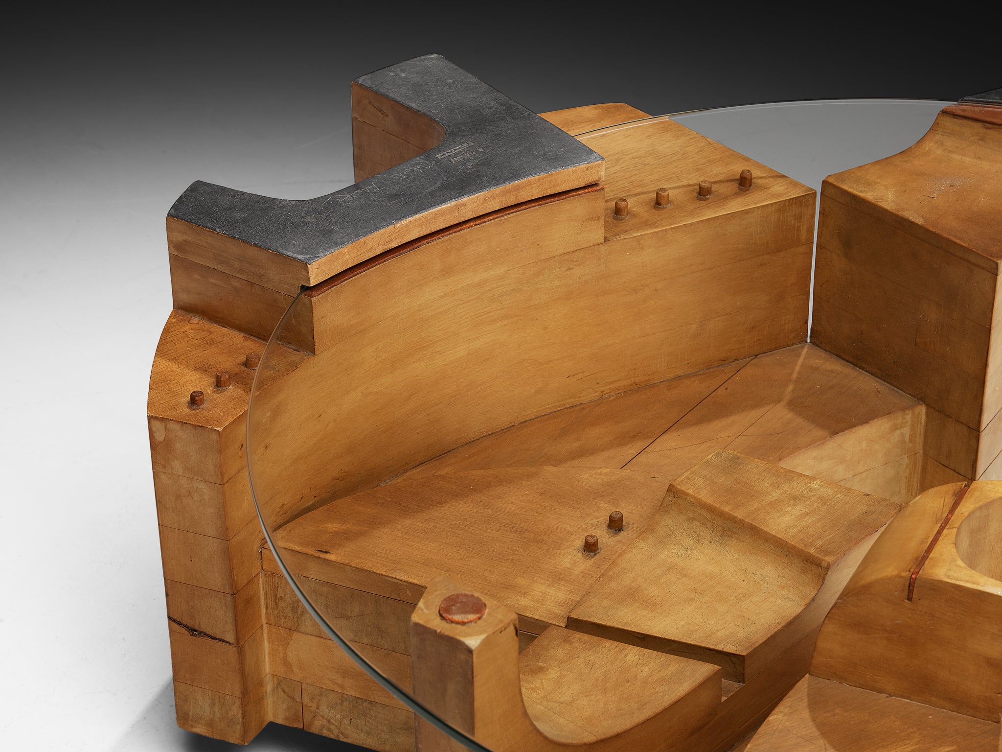 Nerone & Patuzzi for Gruppo NP2 'C10T' Coffee Table in Wood and Crystal Glass Tables Morentz