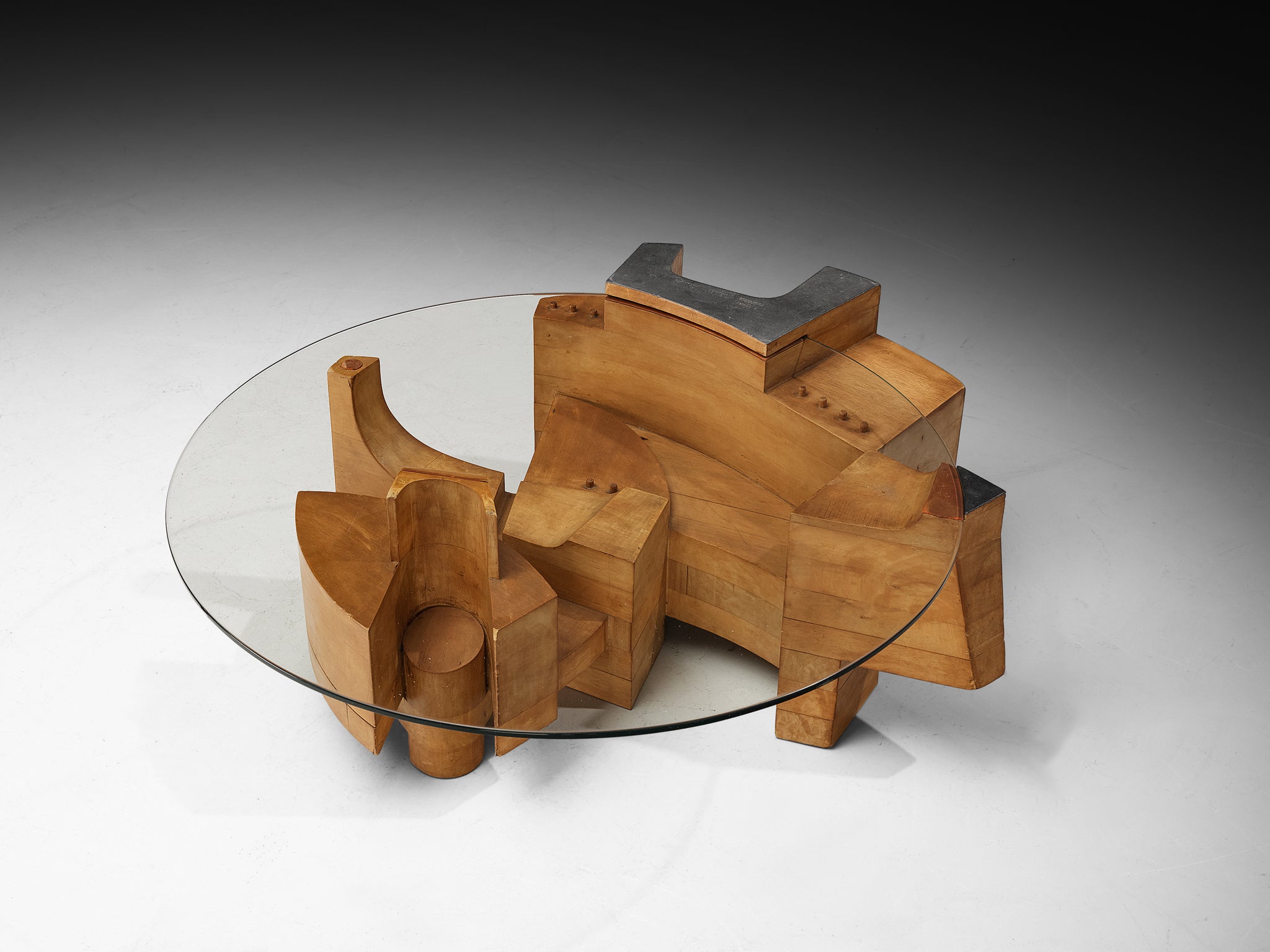 Nerone & Patuzzi for Gruppo NP2 'C10T' Coffee Table in Wood and Crystal Glass Tables Morentz
