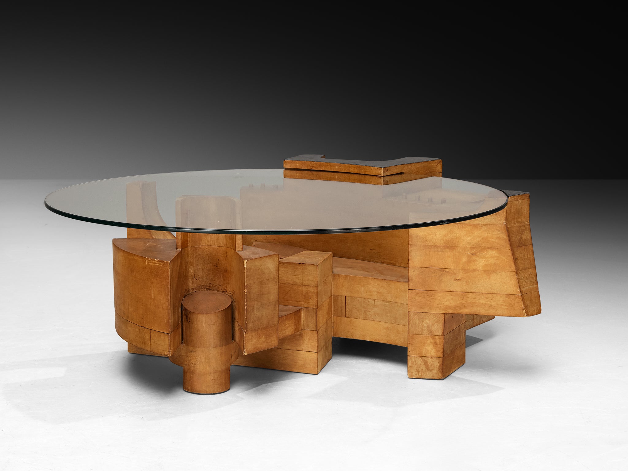 Nerone & Patuzzi for Gruppo NP2 'C10T' Coffee Table in Wood and Crysta