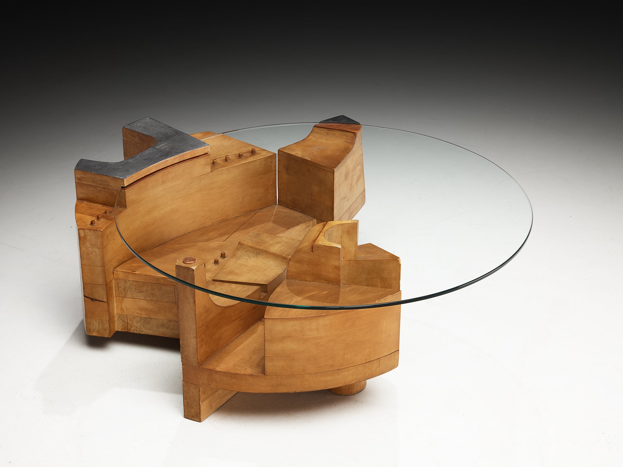 Nerone & Patuzzi for Gruppo NP2 'C10T' Coffee Table in Wood and Crysta