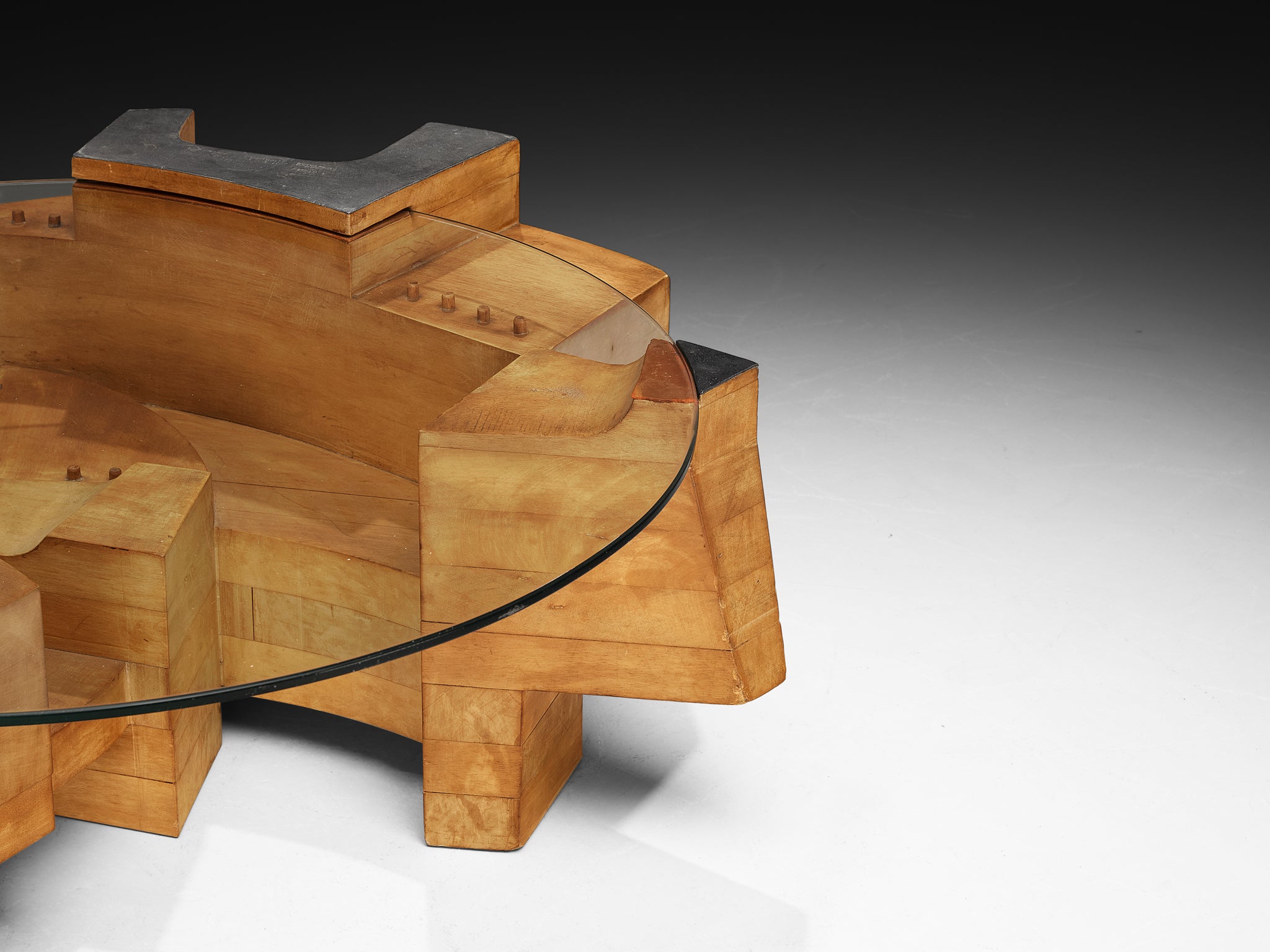 Nerone & Patuzzi for Gruppo NP2 'C10T' Coffee Table in Wood and Crysta