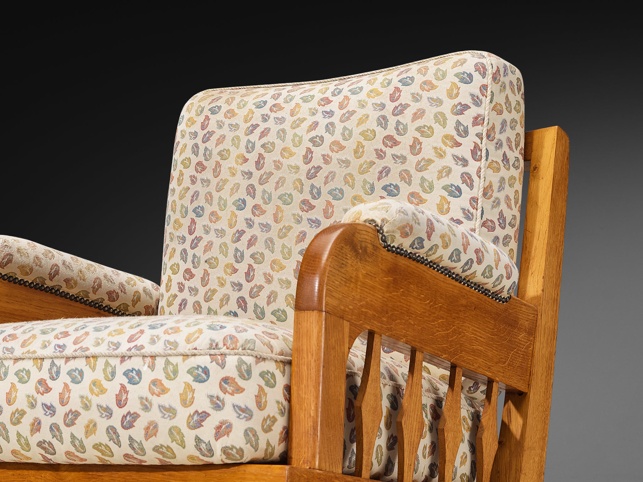 1950s Pair of Lounge Chairs in Carved Solid Oak Seating Morentz