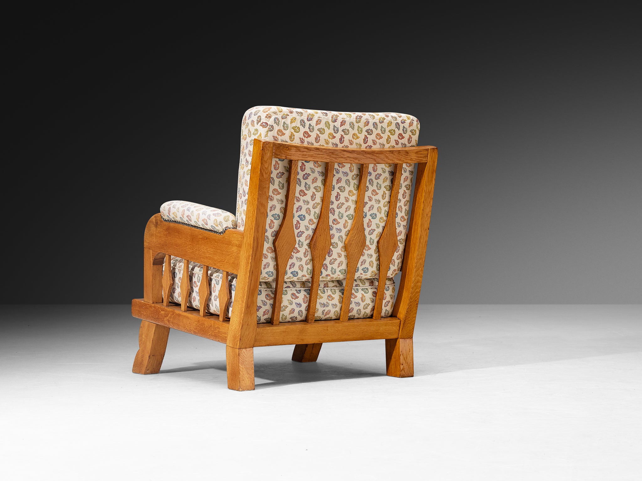 1950s Pair of Lounge Chairs in Carved Solid Oak Seating Morentz
