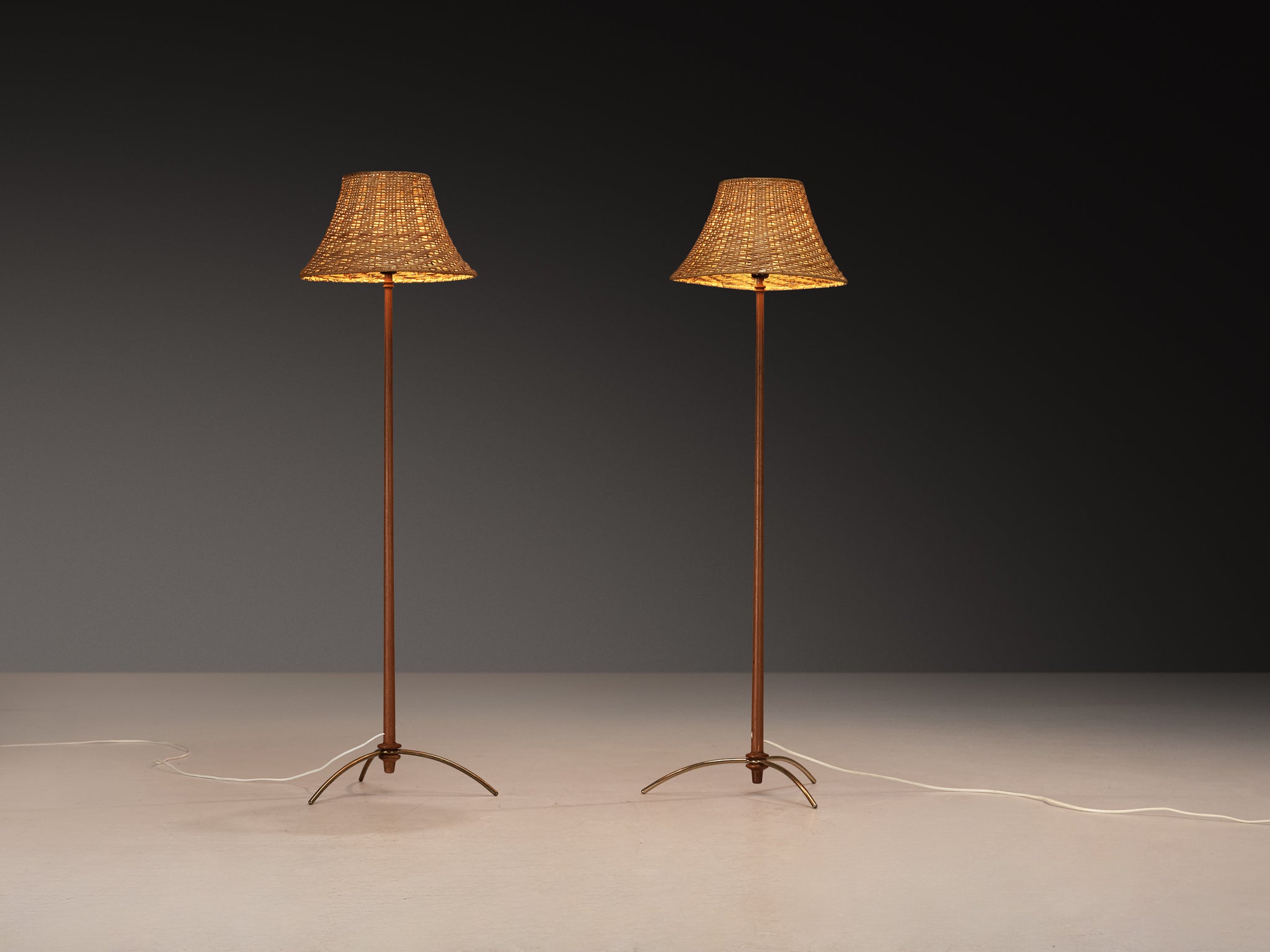 Hans-Agne Jakobsson Pair of 'G45' Floor Lamps in Teak and Cane Lighting Morentz