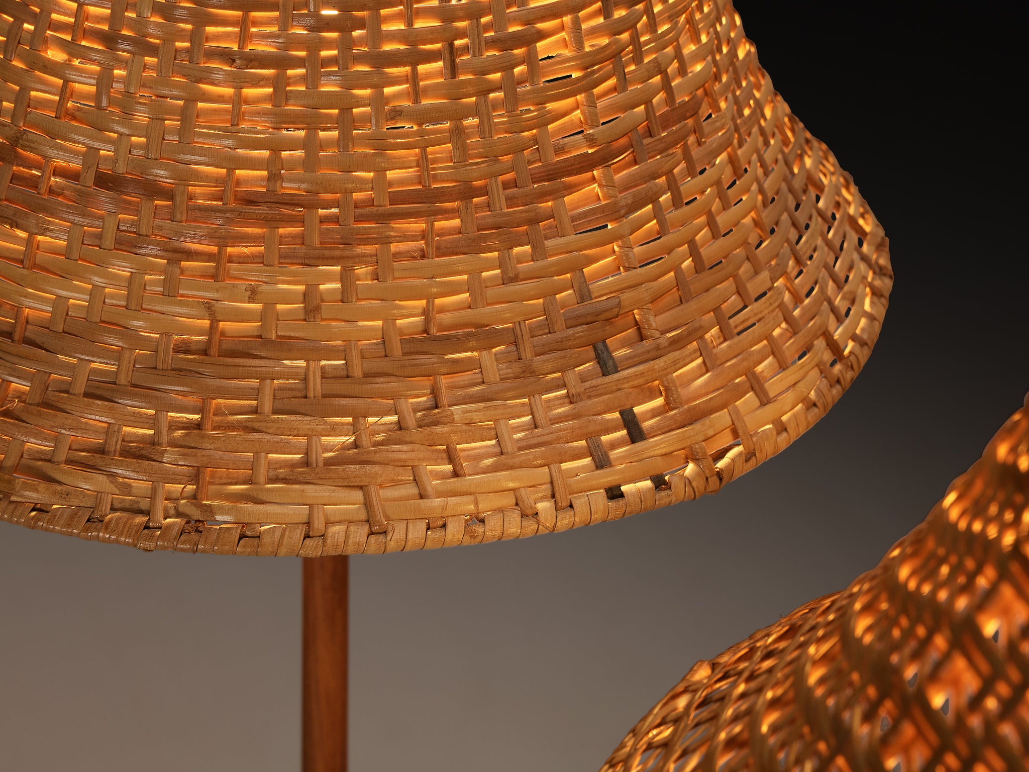 Hans-Agne Jakobsson Pair of 'G45' Floor Lamps in Teak and Cane Lighting Morentz