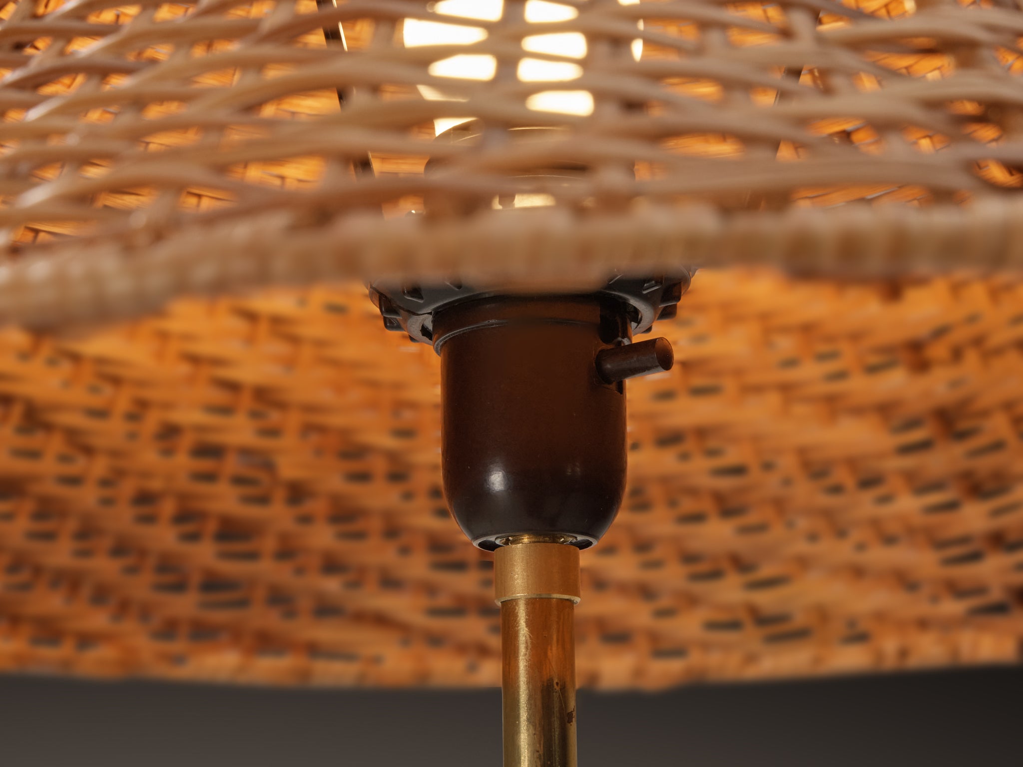 Rare Svend Aage Holm Sørensen Pair of Adjustable Floor Lamps in Cane and Teak