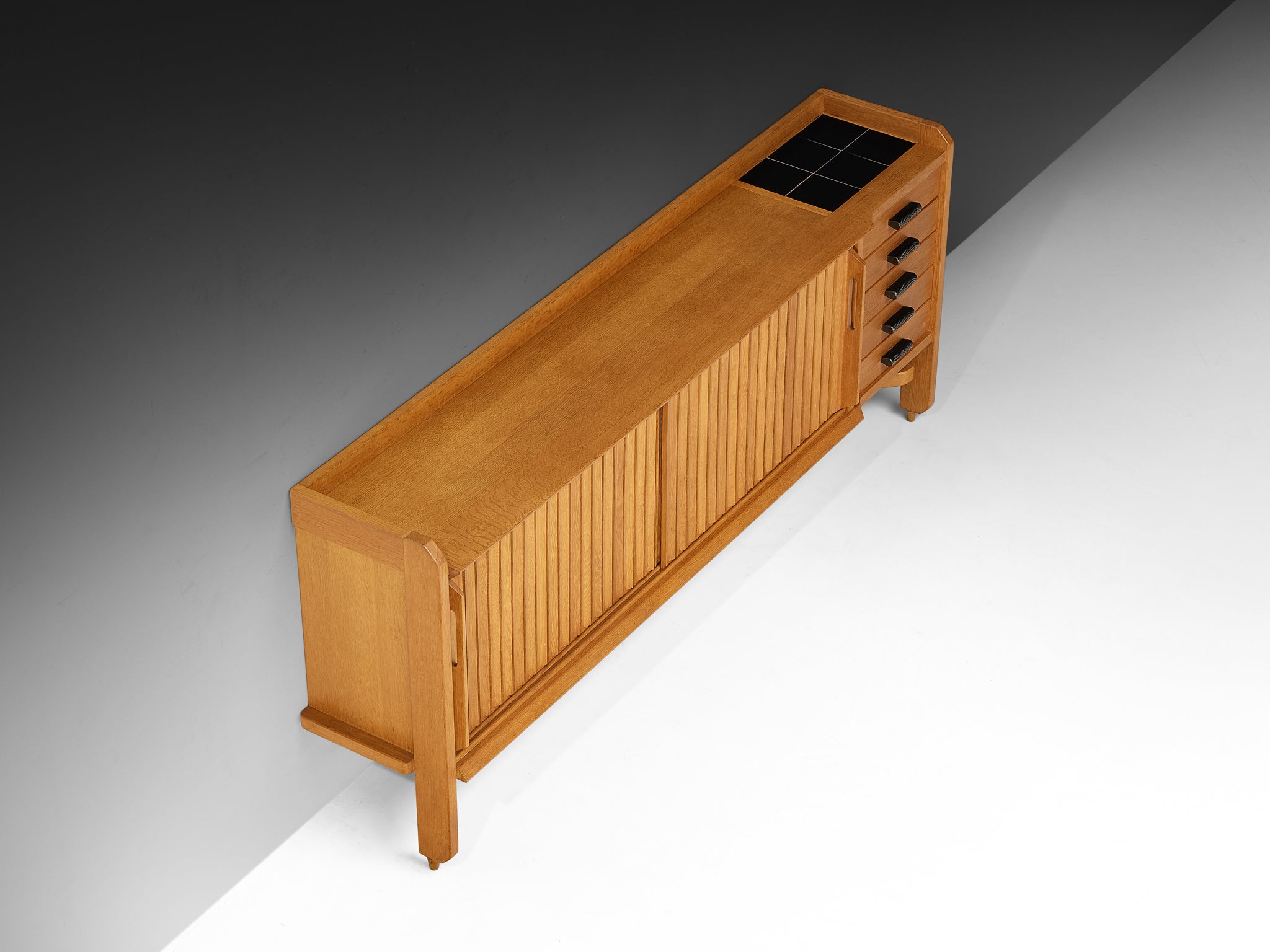 Guillerme & Chambron Carved Sideboard in Solid Oak and Ceramic Case pieces and storage cabinets Morentz