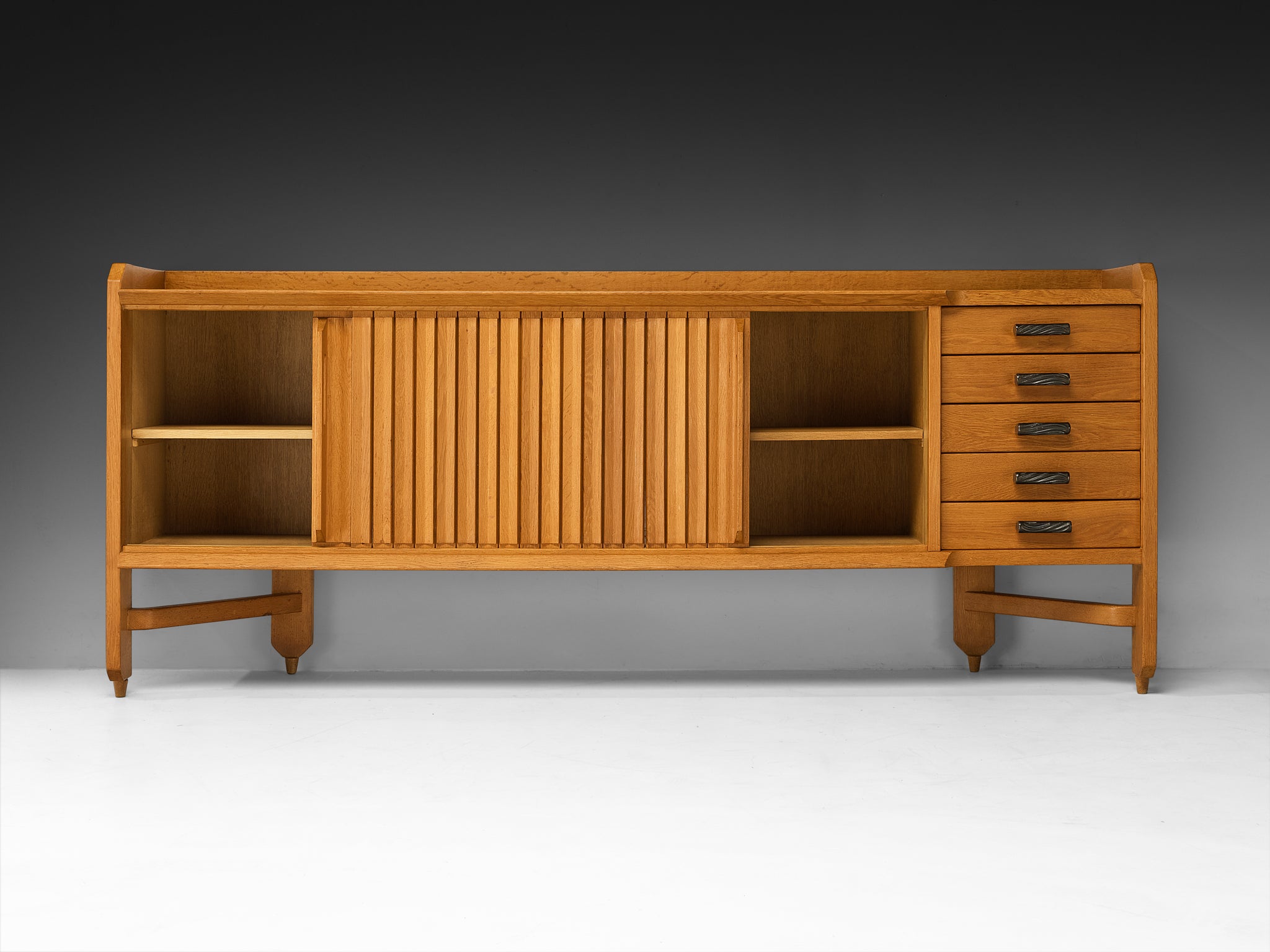 Guillerme & Chambron Carved Sideboard in Solid Oak and Ceramic Case pieces and storage cabinets Morentz