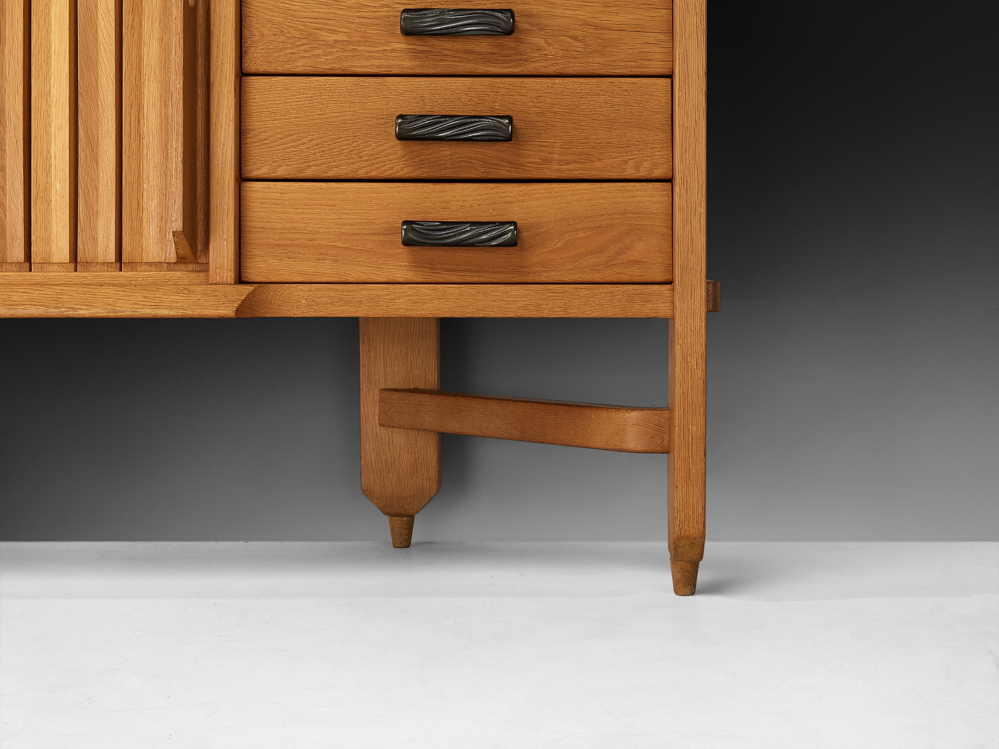 Guillerme & Chambron Carved Sideboard in Solid Oak and Ceramic Case pieces and storage cabinets Morentz