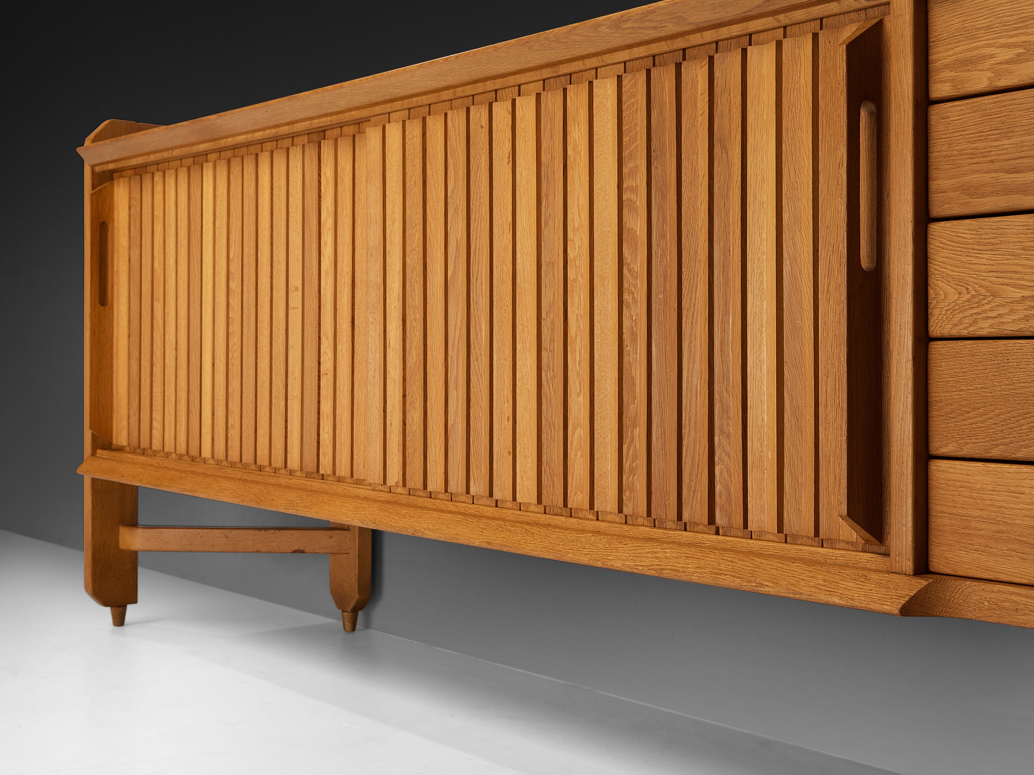 Guillerme & Chambron Carved Sideboard in Solid Oak and Ceramic