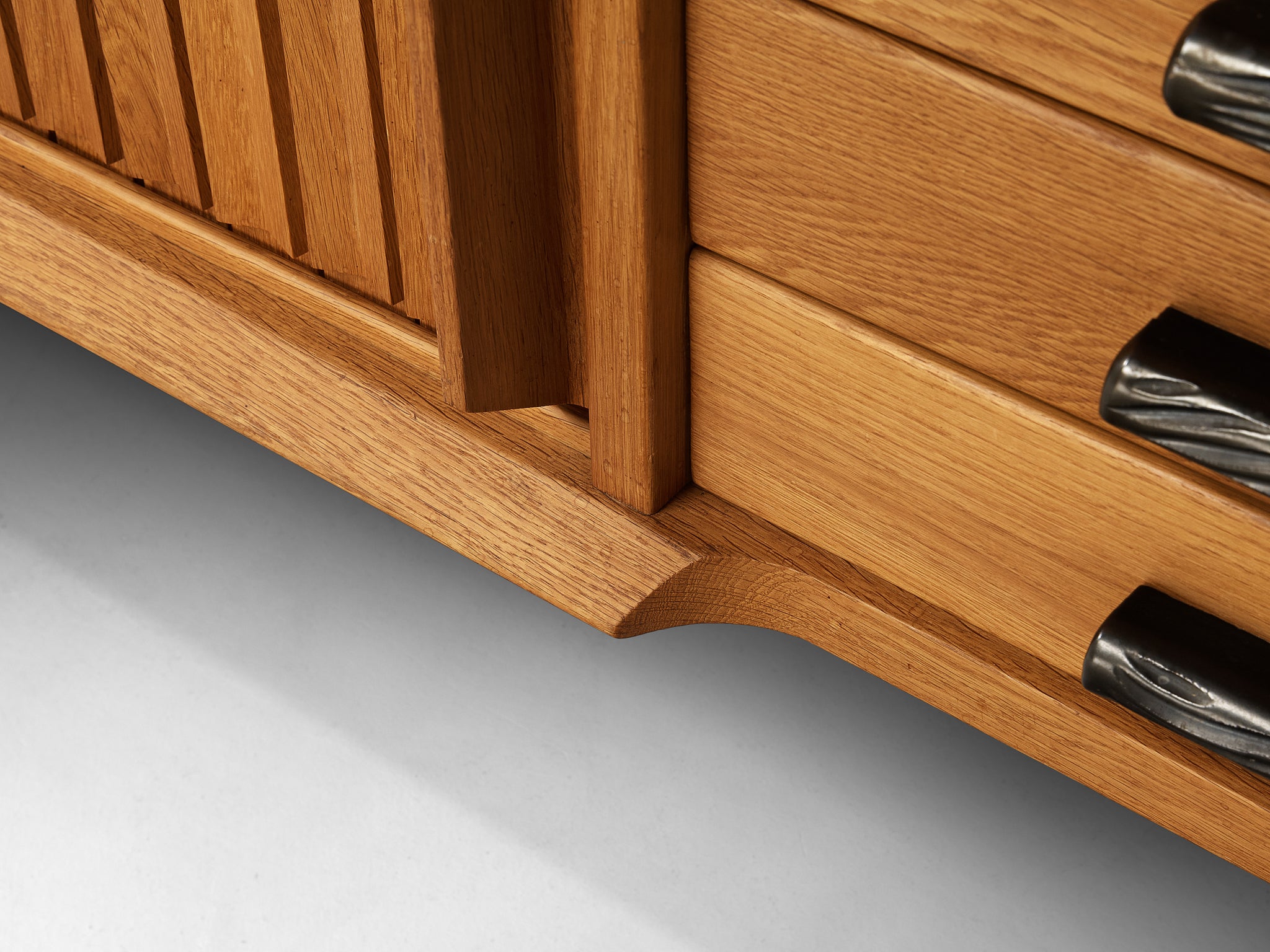 Guillerme & Chambron Carved Sideboard in Solid Oak and Ceramic Case pieces and storage cabinets Morentz