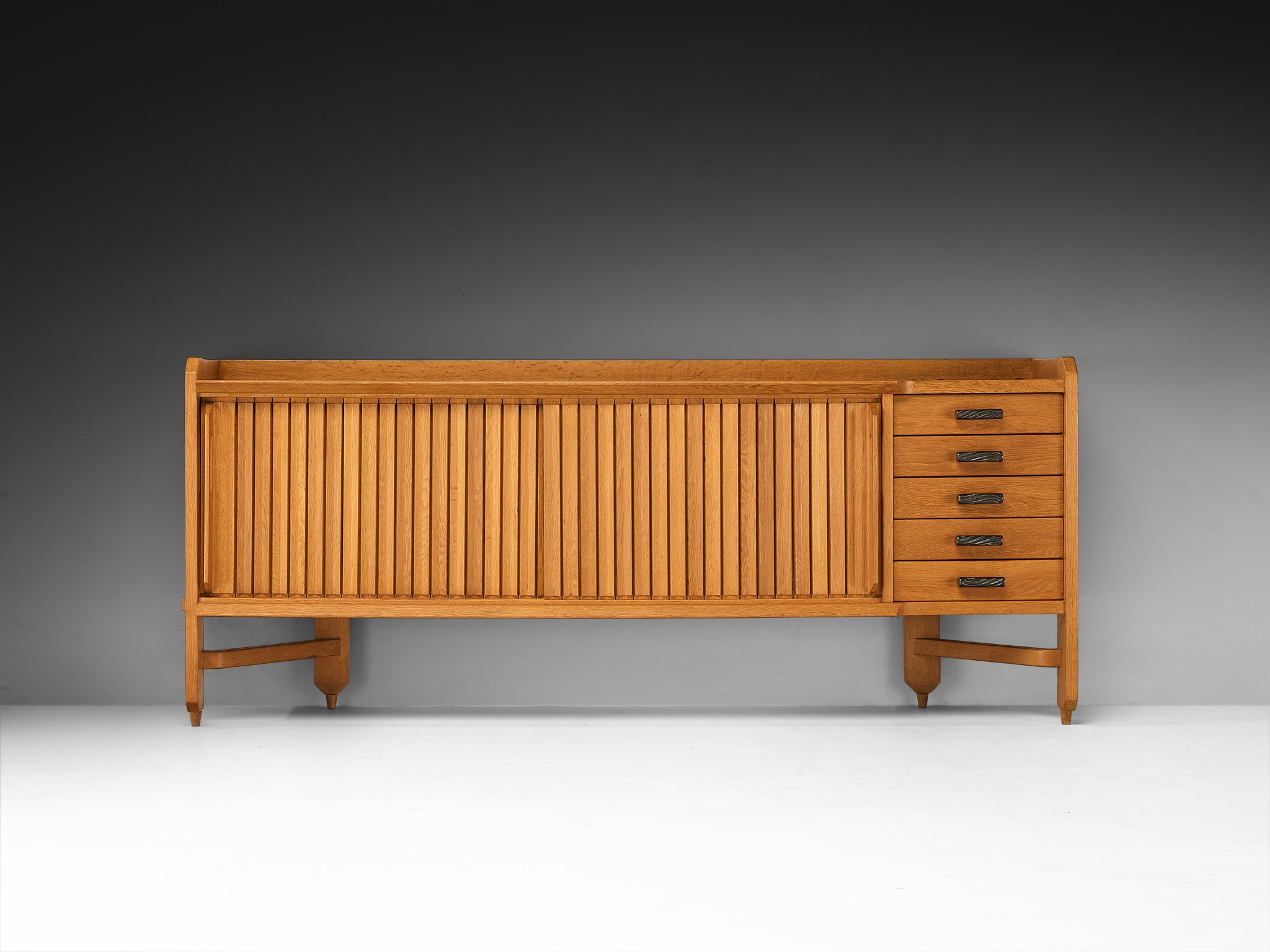 Guillerme & Chambron Carved Sideboard in Solid Oak and Ceramic Case pieces and storage cabinets Morentz