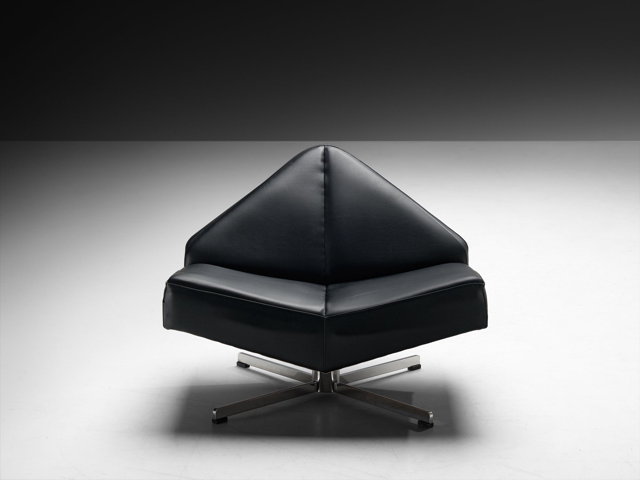 Rare Schmieder Angular Faceted 'Brasilia' Lounge Chairs in Black Leather and Steel Seating Morentz