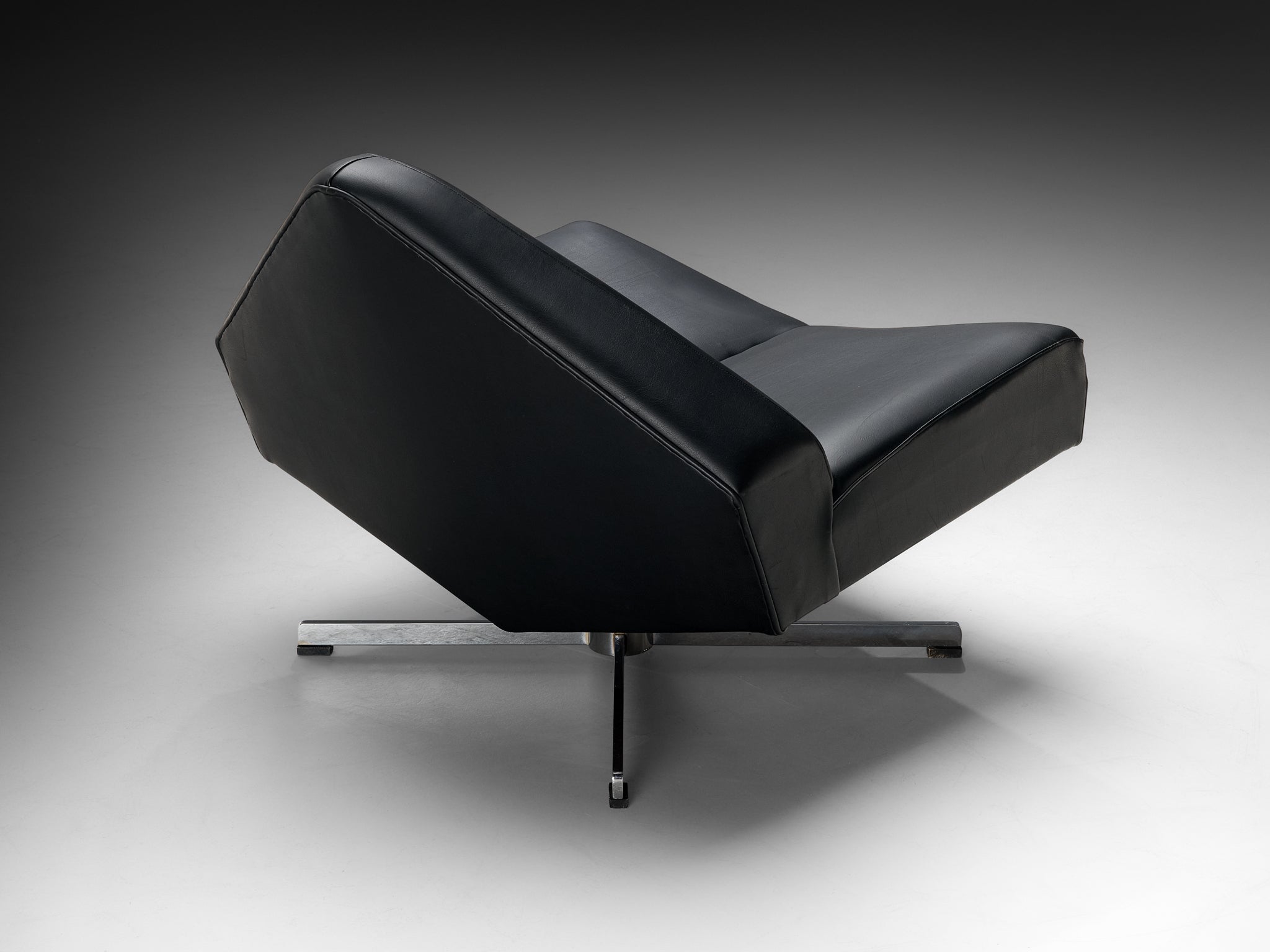 Rare Schmieder Angular Faceted 'Brasilia' Lounge Chairs in Black Upholstery and Steel Seating Morentz
