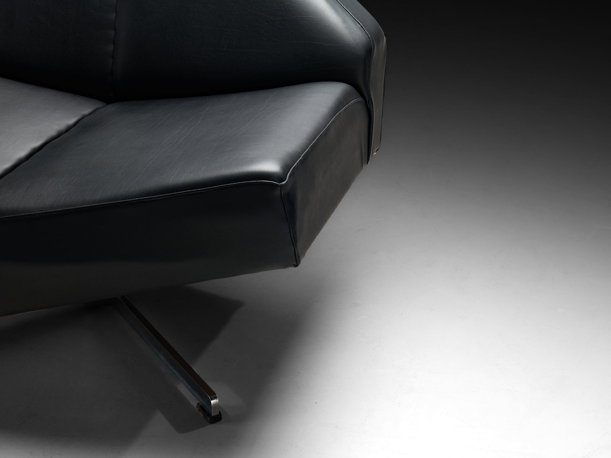 Rare Schmieder Angular Faceted 'Brasilia' Lounge Chairs in Black Upholstery and Steel Seating Morentz