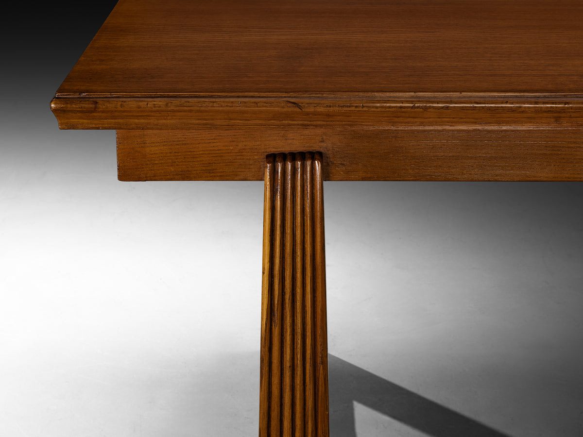 1940s Italian Chestnut Dining Table with Fluted Legs Tables Morentz