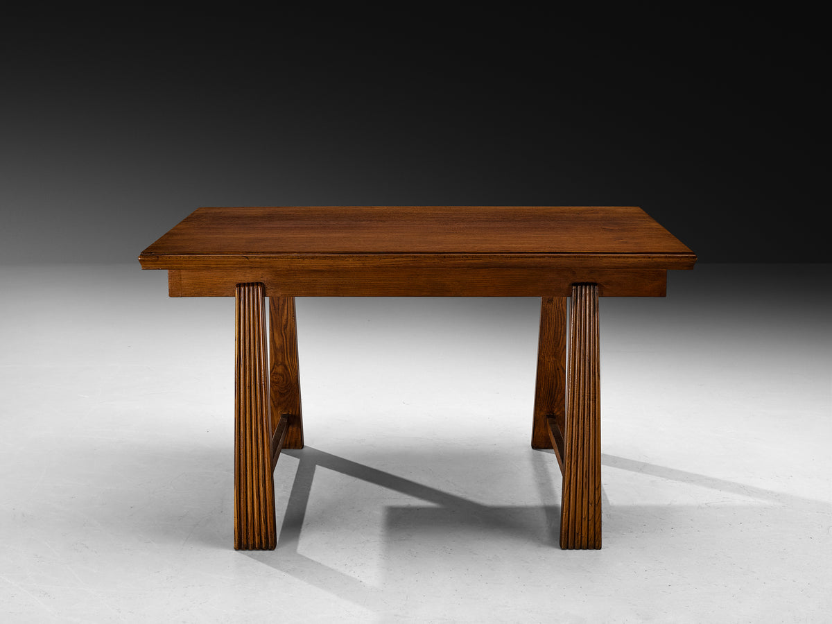 1940s Italian Chestnut Dining Table with Fluted Legs Tables Morentz