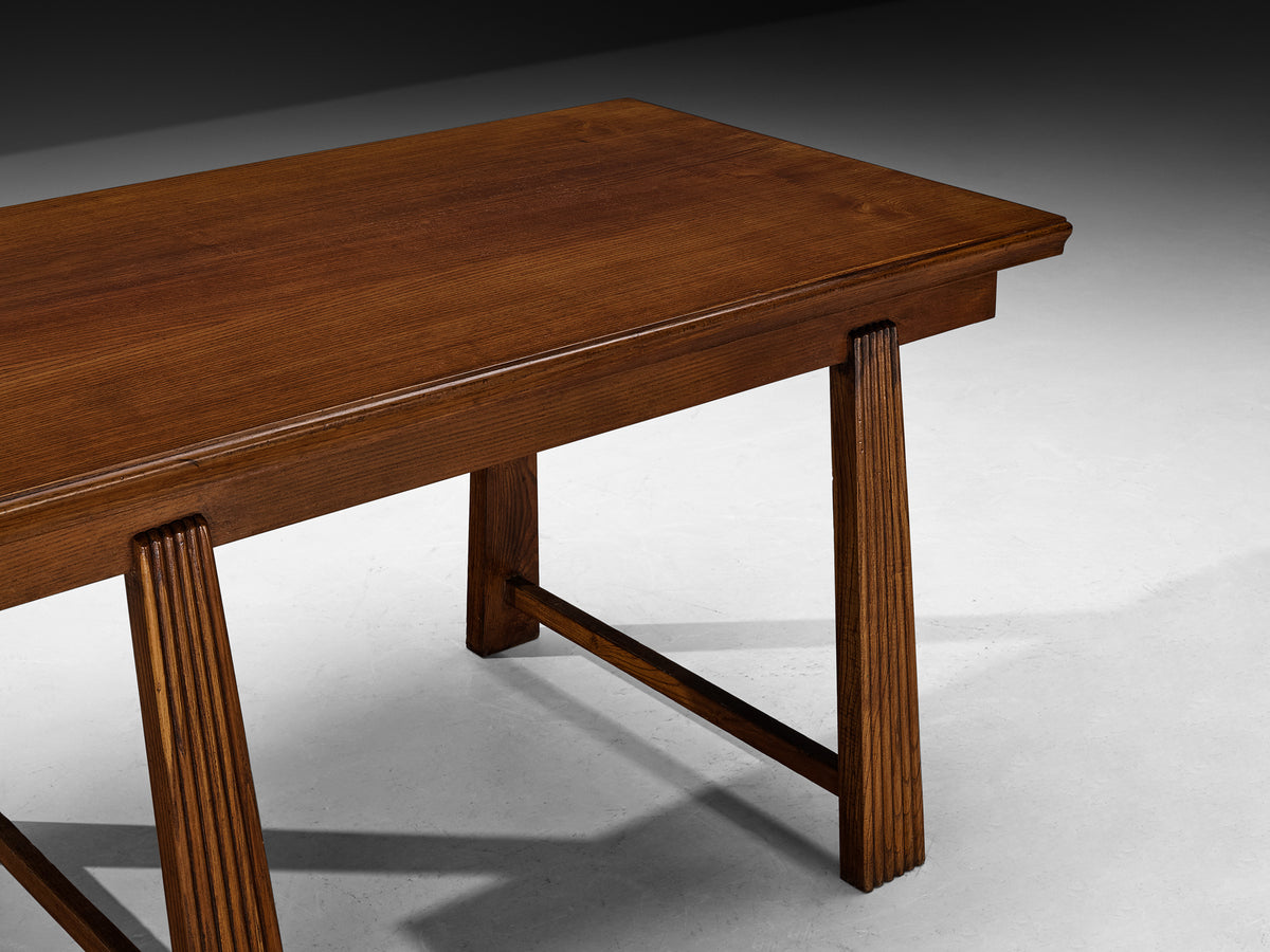 1940s Italian Chestnut Dining Table with Fluted Legs Tables Morentz