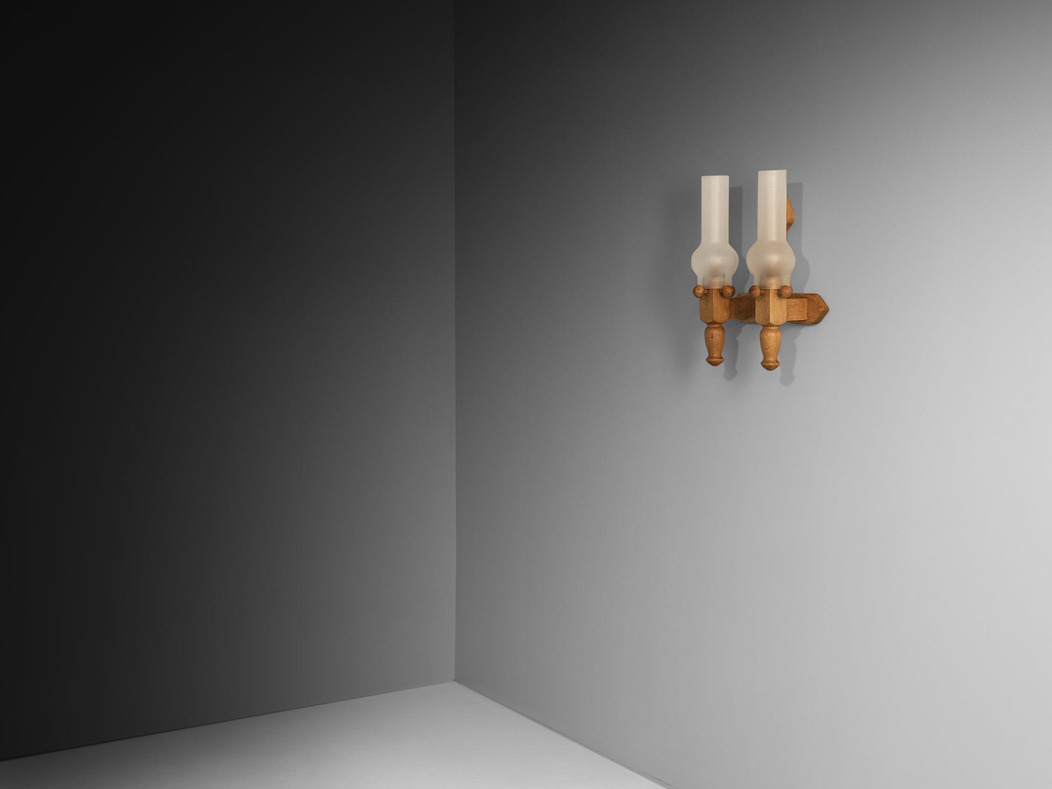 Guillerme & Chambron Wall Light in Oak and Glass Lighting Morentz