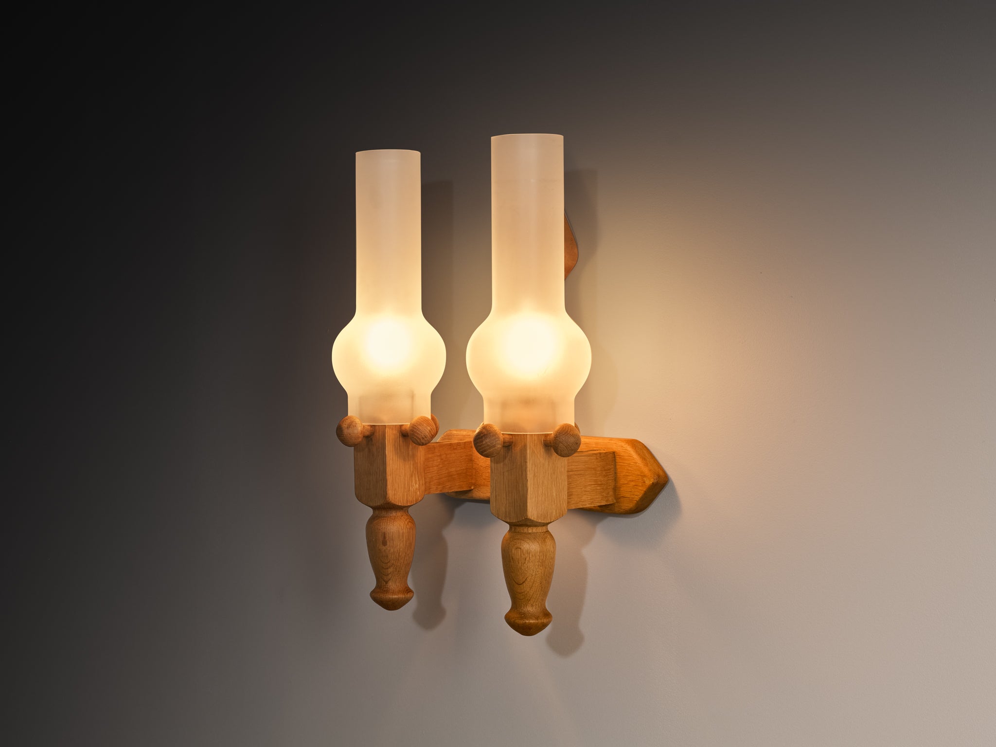 Guillerme & Chambron Wall Light in Oak and Glass Lighting Morentz