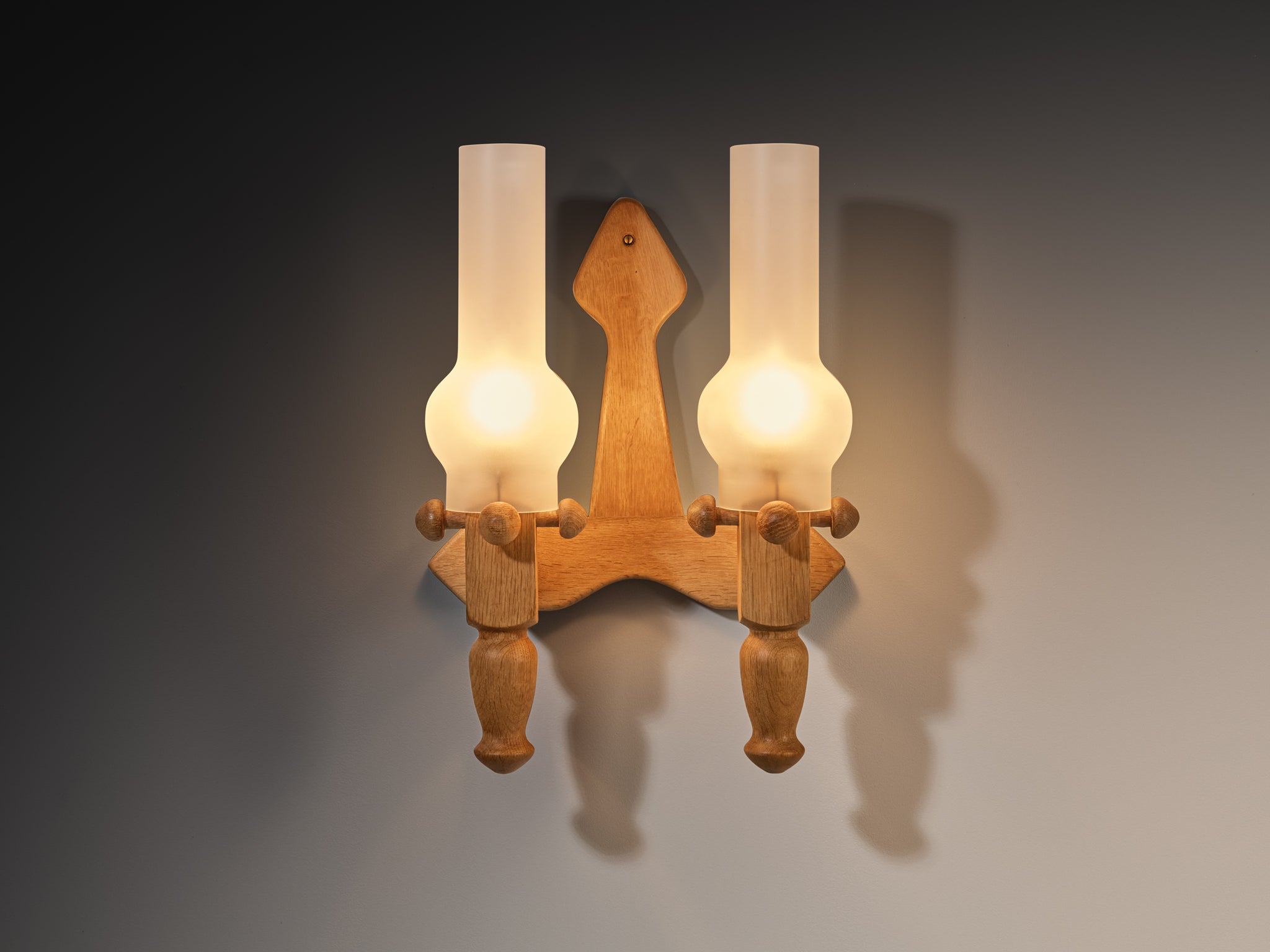 Guillerme & Chambron Wall Light in Oak and Glass Lighting Morentz