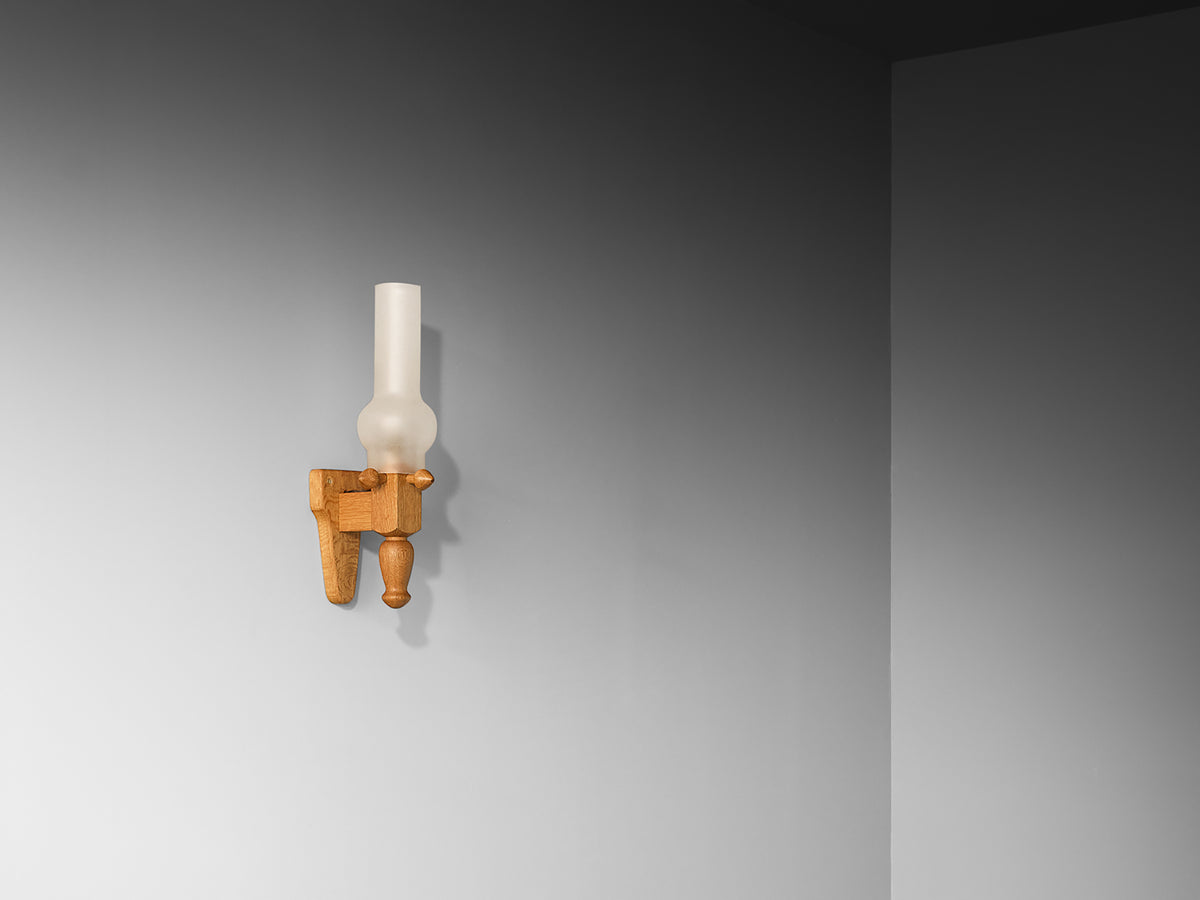 Guillerme & Chambron Wall Light in Oak and Glass Lighting Morentz