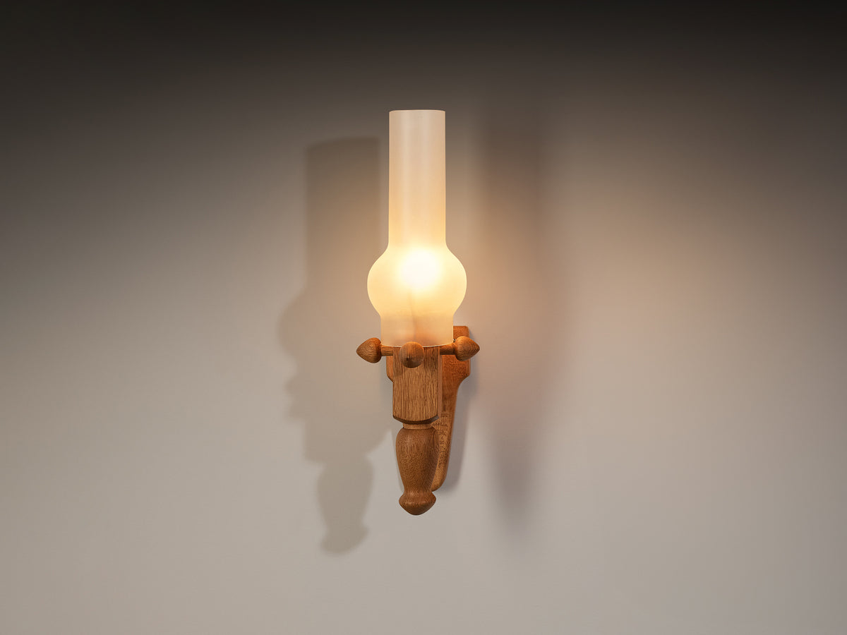 Guillerme & Chambron Wall Light in Oak and Glass Lighting Morentz