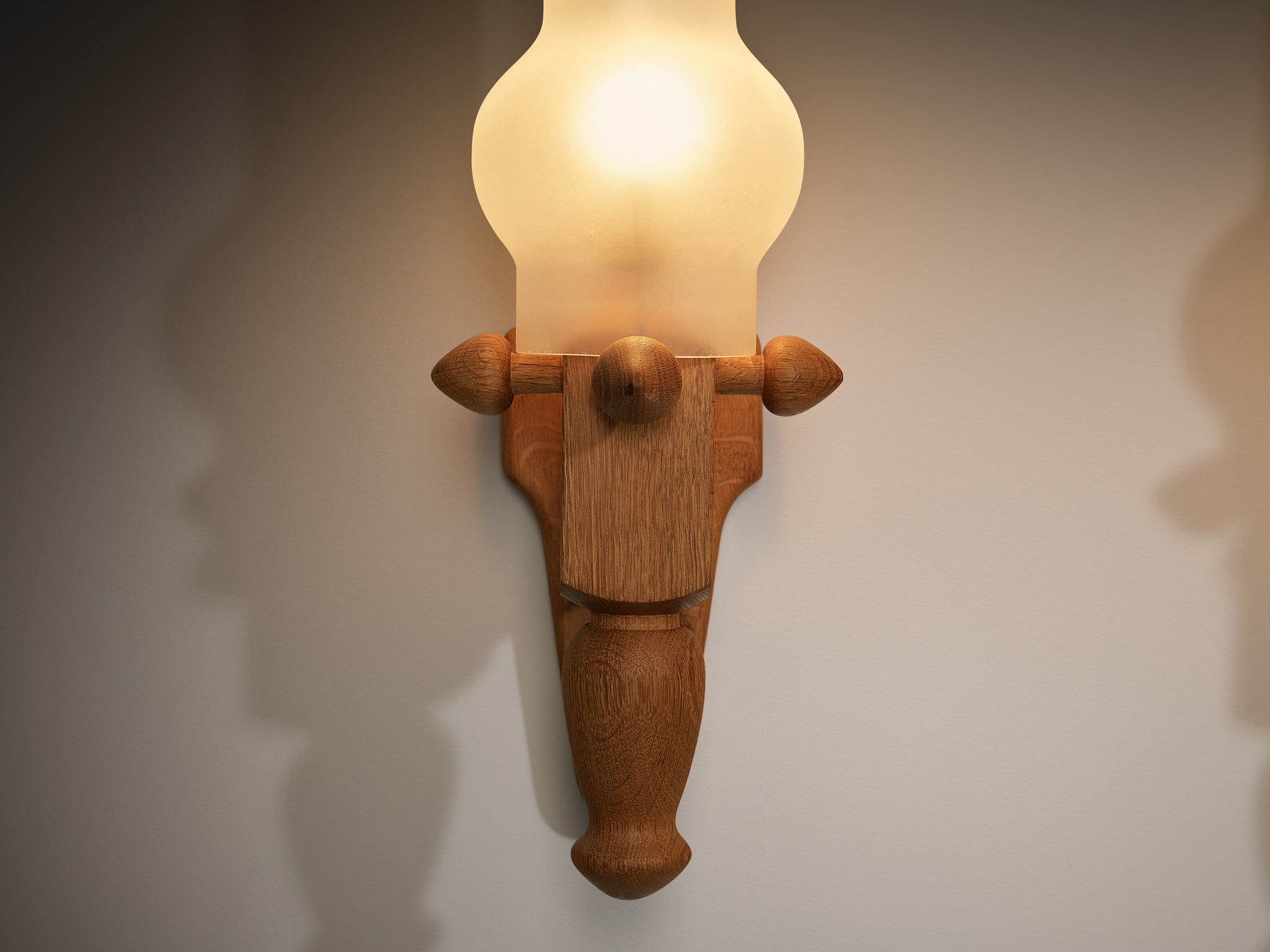 Guillerme & Chambron Pair of Wall Lights in Oak and Glass Lighting Morentz